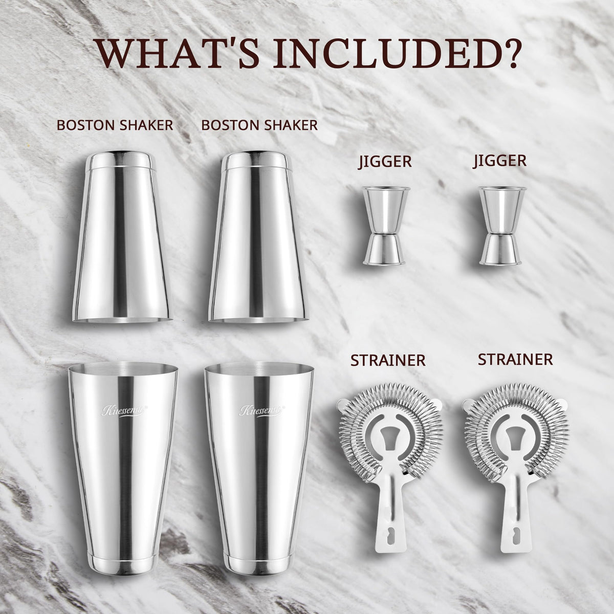 KITESSENSU Boston Cocktail Shaker Set, 8-Piece Professional Bartender Kit with Stainless Steel Martini Drink Mixer, Hawthorne Strainers, Double Jiggers, Dishwasher Safe Bar Tools for Home Bars & Gifts