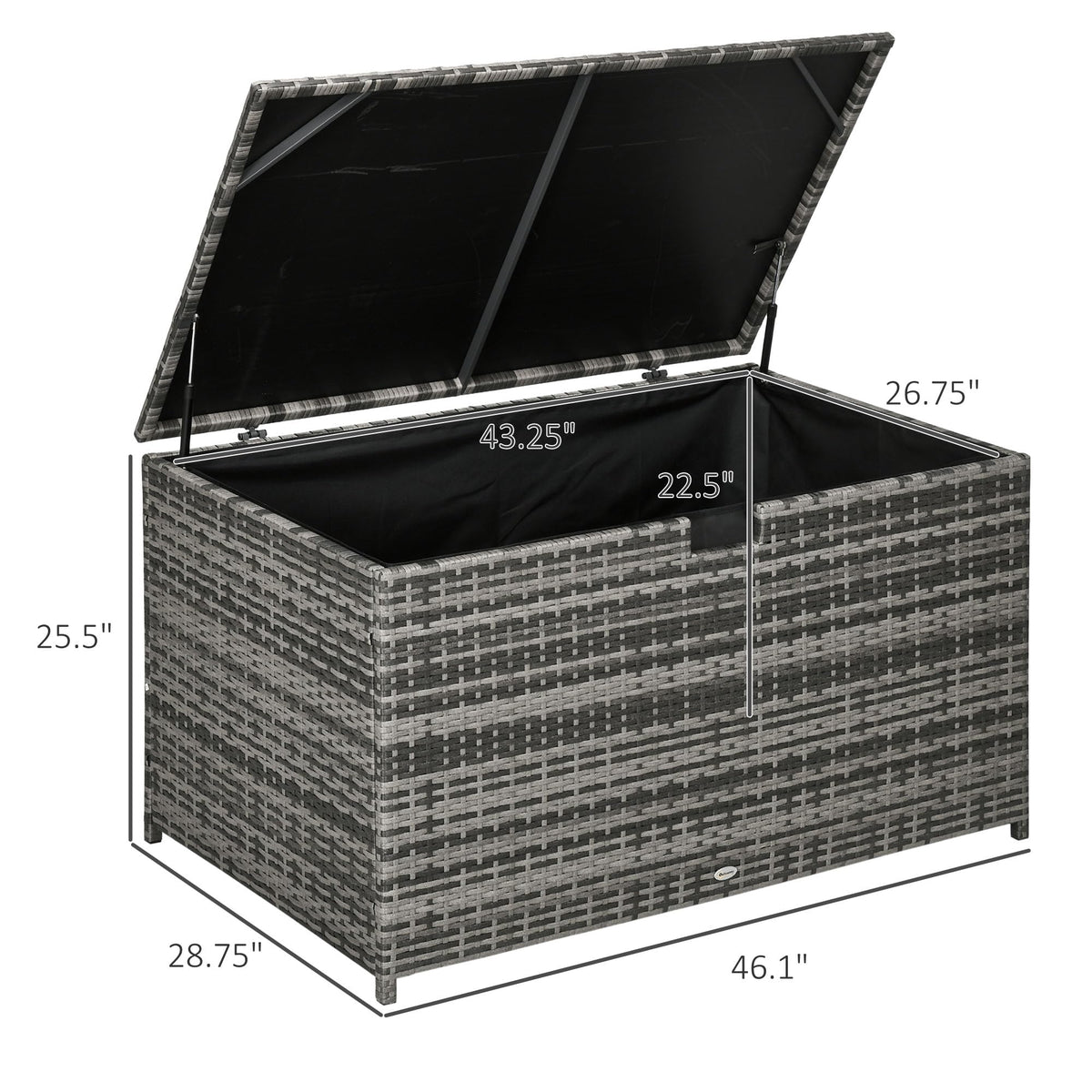 113 Gallon Deck Box, Rattan Outdoor Storage Box, Waterproof Storage Container for Indoor, Patio Furniture Cushions, Pool Supplies, Garden Tools, Dark Gray