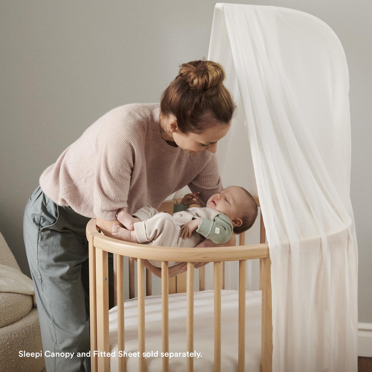 Stokke Sleepi Mini Bundle V3, Hazy Grey - Includes Sleepi Mini V3, Mattress & Drape Rod - Suitable for Ages 0-5 Years Old - Adjustable & Stylish