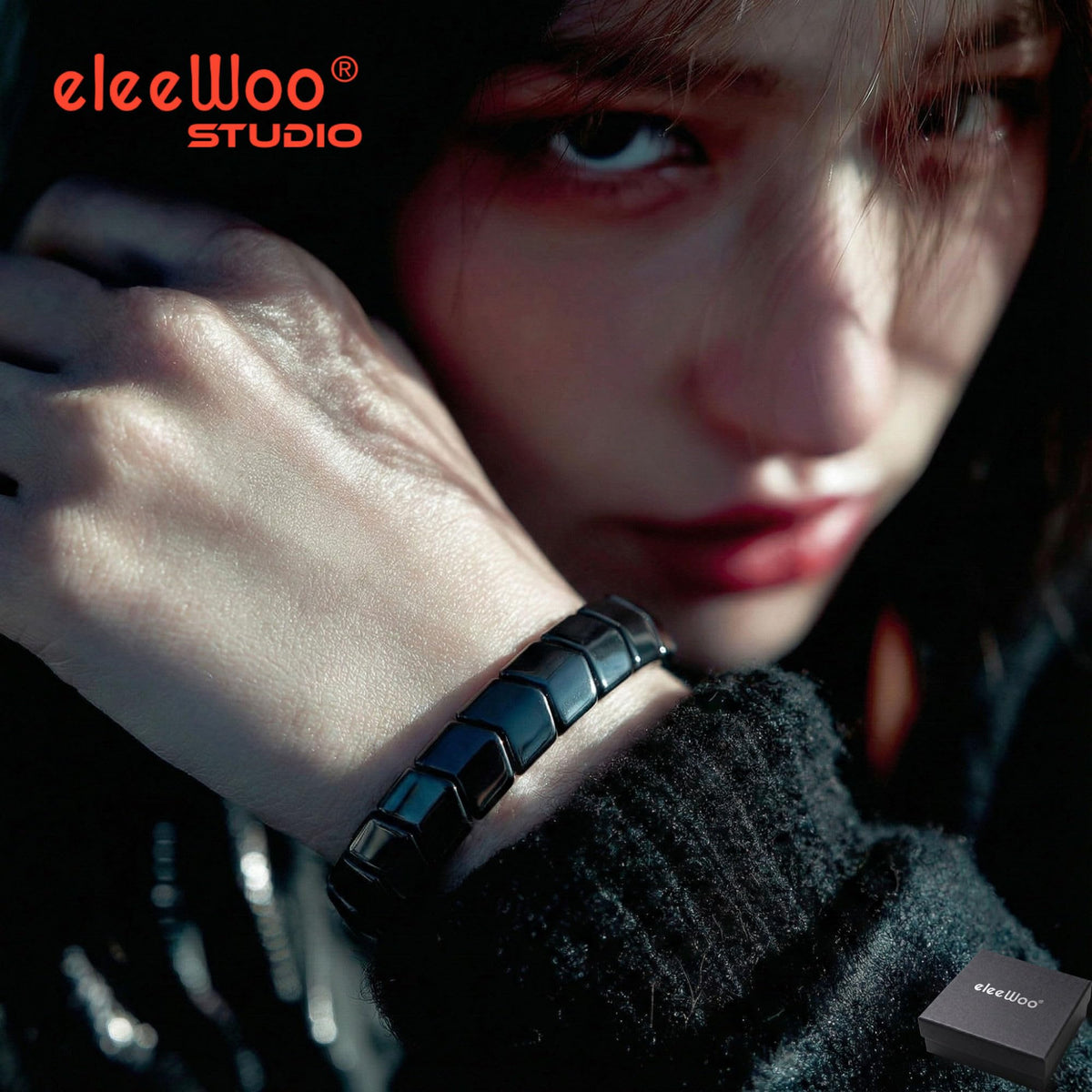 eleewoo Handmade 15mm Arrow Black Tourmaline Bracelet for Men Women, Bold Statement Grounding & Protection Crystal Jewelry, Beaded Stretch Bracelet in Premium Gift Pouch