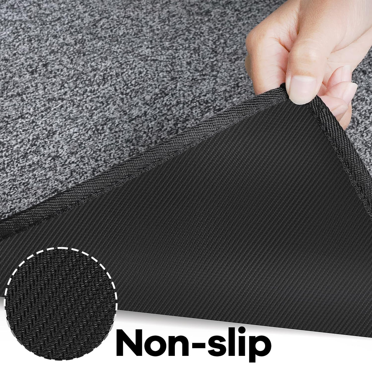 AREDO Runner Rug with Non Slip Rubber Backing, Washable Soft Floor Carpet for Kitchen, Hallway, Entryway Indoor, Bedroom, Laundry, Low Pile Area Rugs, Solid color with Pointillism style, 2*6 ft BLACK