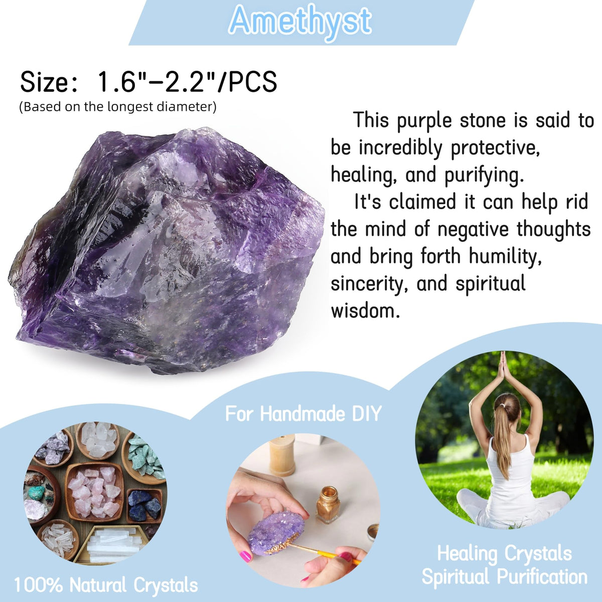 YATOJUZI Amethyst 1.8-2.2" Natural Raw Stones and Healing Crystals Large Stone Rough Crystal Rocks for Tumbling Cabbing Polishing Fountain Rocks Decoration 1PCS
