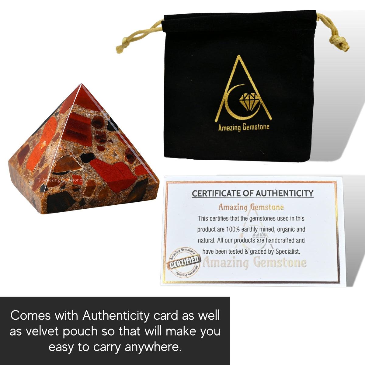 Spotted Jasper Pyramid Crystal Healing Stones - 1" Great Pyramid Figurine of Natural Stone Pyramid for Meditation, Reiki, Chakra Balancing and Crystal Pyramids Grid
