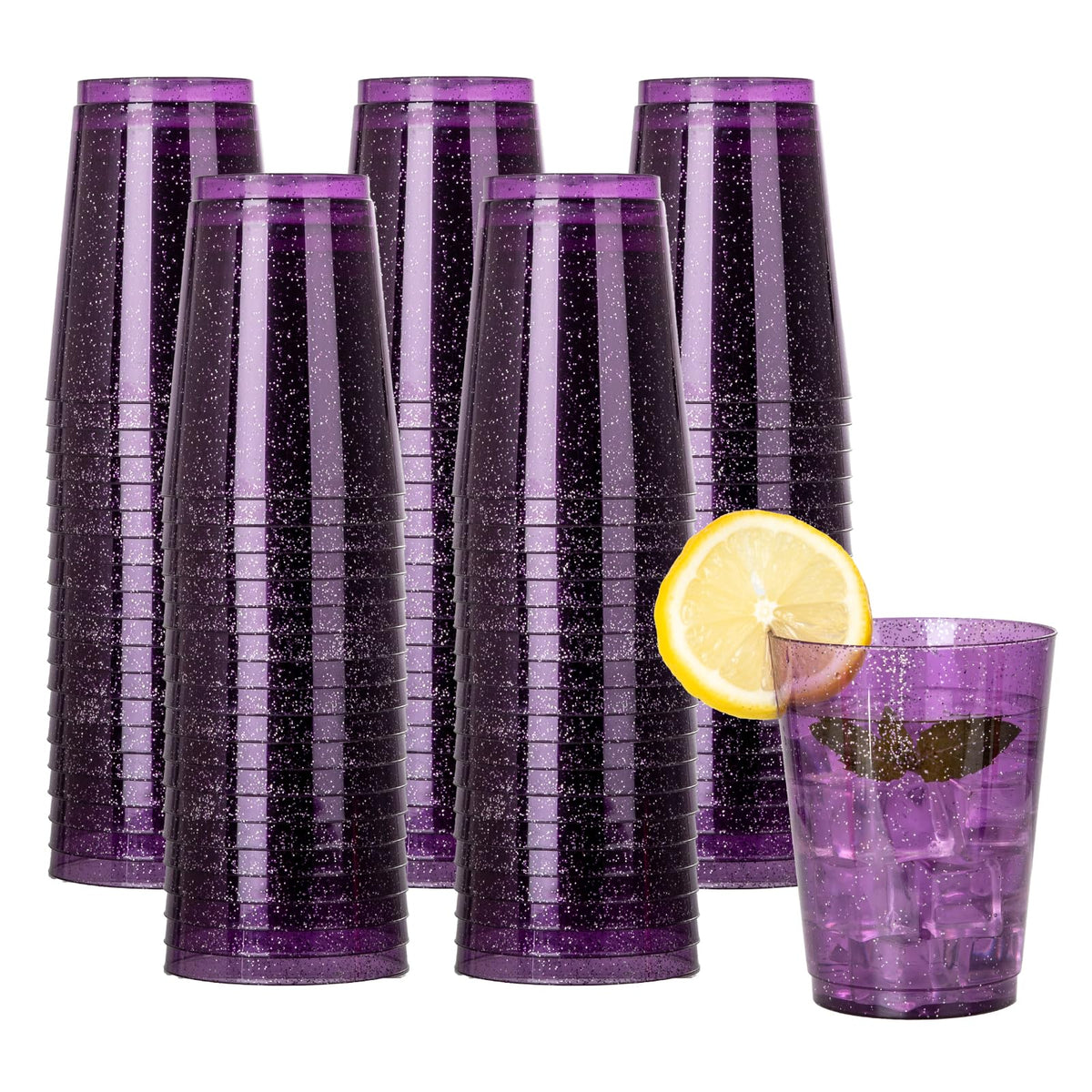 DaYammi 100 Pack 10 oz Purple Plastic Cups- Disposable Cups Tumblers, Elegant Purple Glitter Party Drinking Cup Perfect for Wedding Purple cups Perfect for Party Wedding Bridal Shower
