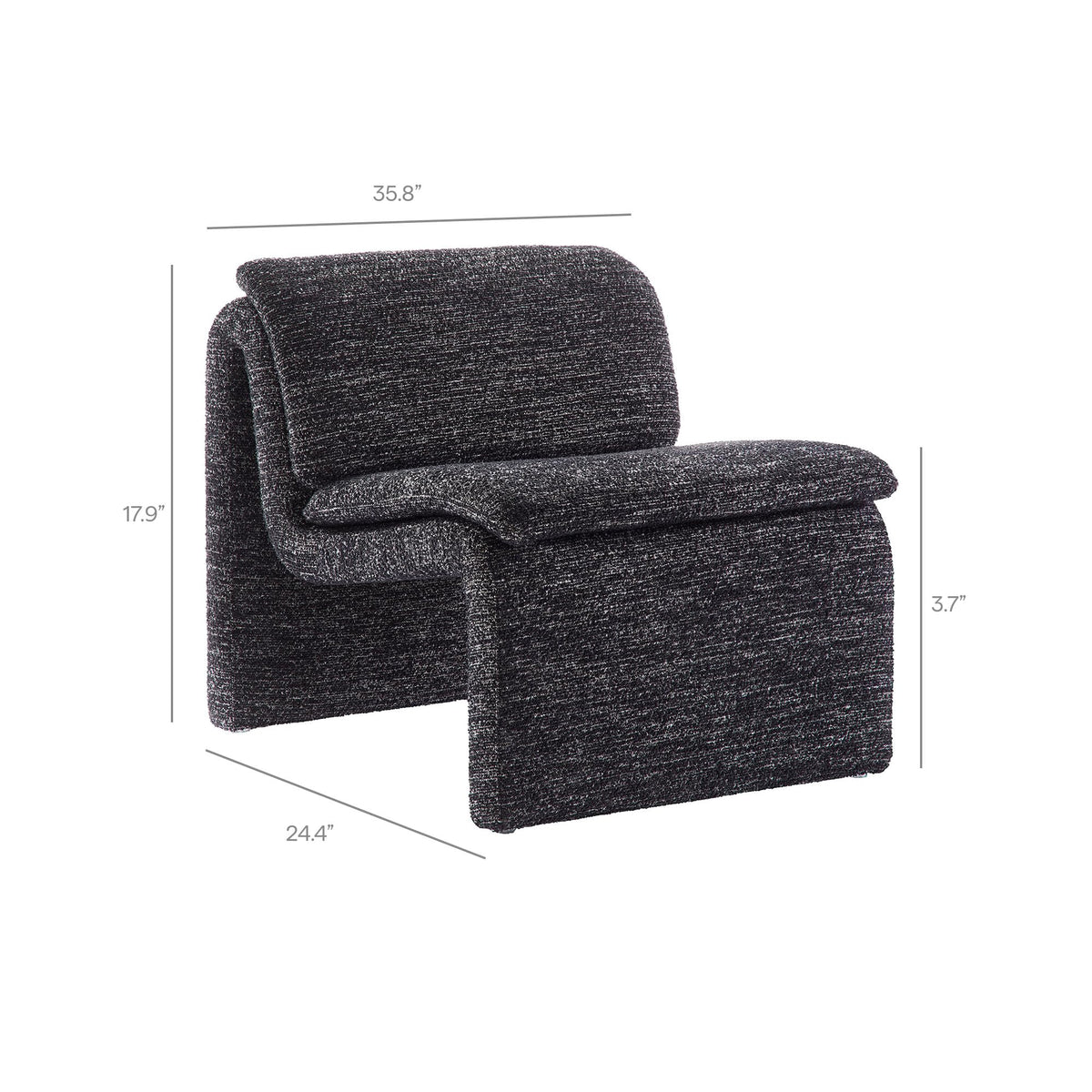 Modway Lume Curved Lounge Chair in Charcoal Boucle Fabric – Modern Upholstered Armless Accent Chair with Padded Cushion - Unique Slipper Chair for Bedroom or Living Room