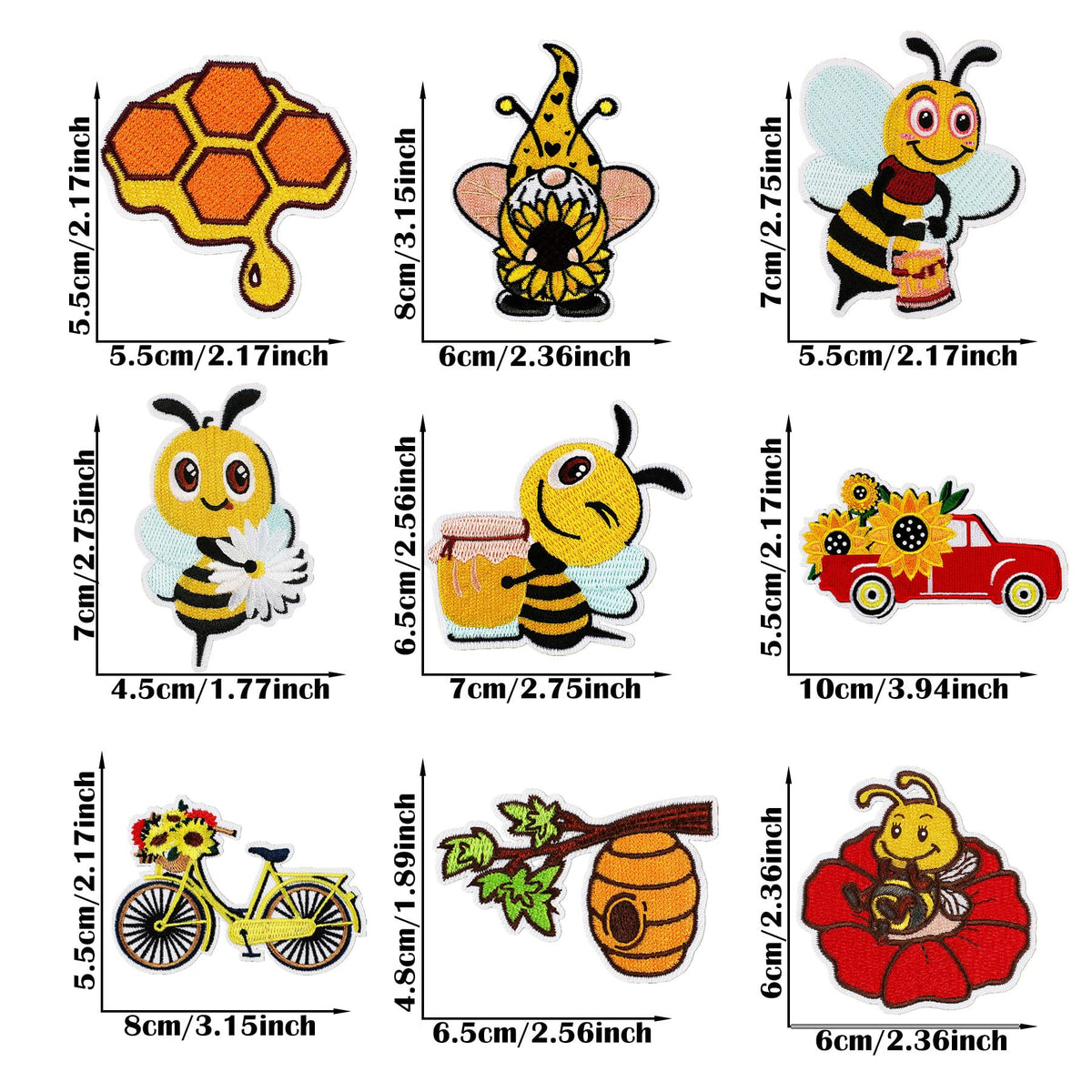 Woohome 18 PCS Patch Embroidered, Honeybee Iron on Applique Sew On Patches Sunflower Embroidered Appliques Sticker Patches for DIY Clothing Jeans Jackets Bags Iron-on Repair Kit