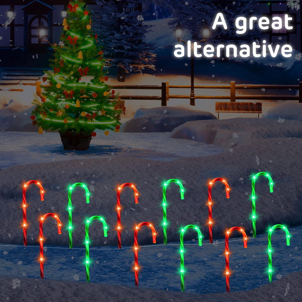 VIHOSE 12 Pcs 17 Inch Christmas Candy Cane Lights with Stakes Waterproof Pathway Markers Candy Cane Christmas Decorations for Xmas Holiday Garden Patio Lawn Yard Landscape Path Outdoor Decor