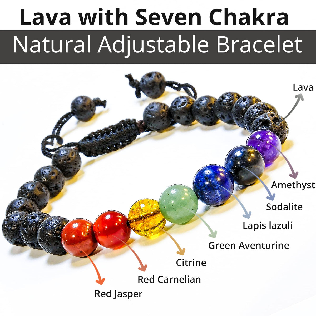 ANAYA AGATE Healing Crystal Bracelet – Chic Gemstone Bracelet for Men and Women – 8mm Round Bead Bracelets for Spiritual Healing, Protection, Positive Energy - 7 Chakra, Lava