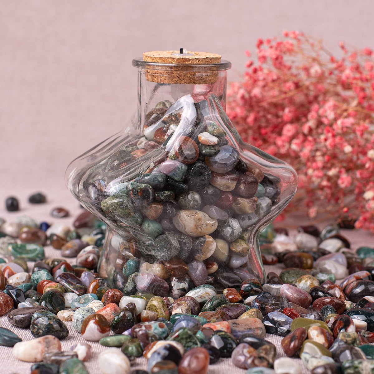 SigMntun Polished Ocean Jasper Crystal Stone Set - 72 Pcs, 0.5" 10 oz Handpicked Natural Tumbled Gemstones Rocks, Pebbles for Reiki, Chakra, Healing, Home Decor