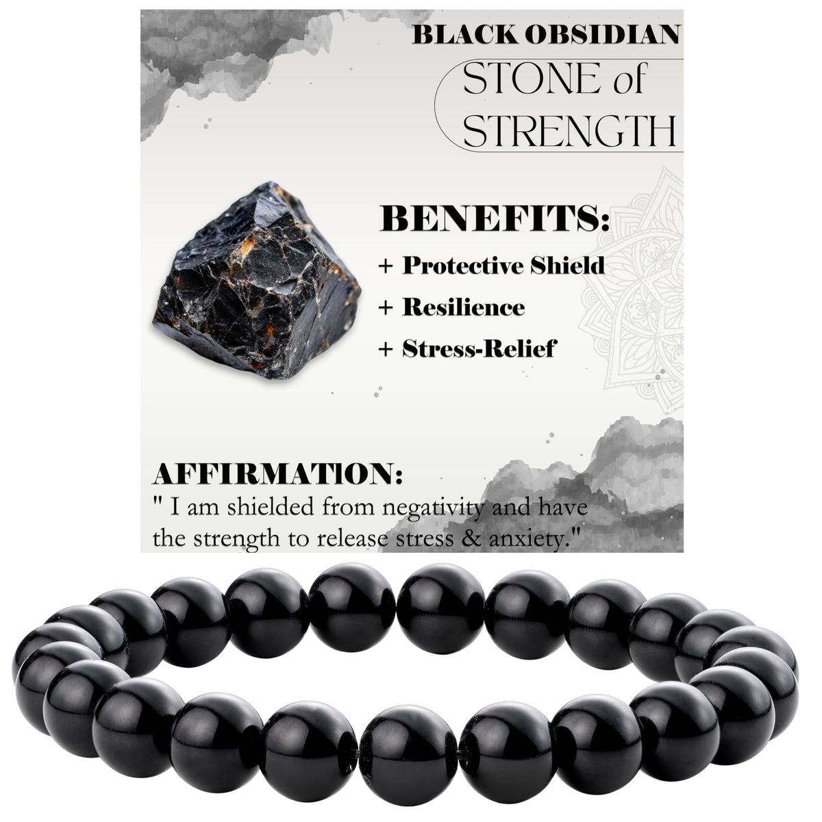Black Obsidian - Strength - 8mm Beaded Bracelets for Women Handmade Semi Precious Natural Stone Stretch Elastic Jewelry Yoga Protection Gifts