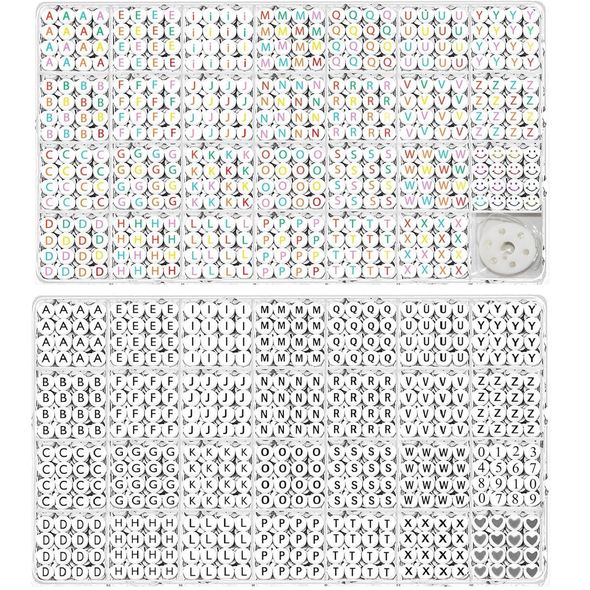 YMSDZHL Alphabet Beads A-Z 1900Pcs Letter Beads, Acrylic 4x7mm Round Letter Beads Kits,Black Digit and Colorful Smile Beads for Bracelets Necklaces DIY Jewelry Making (Black+Colorful,1900+PCS)