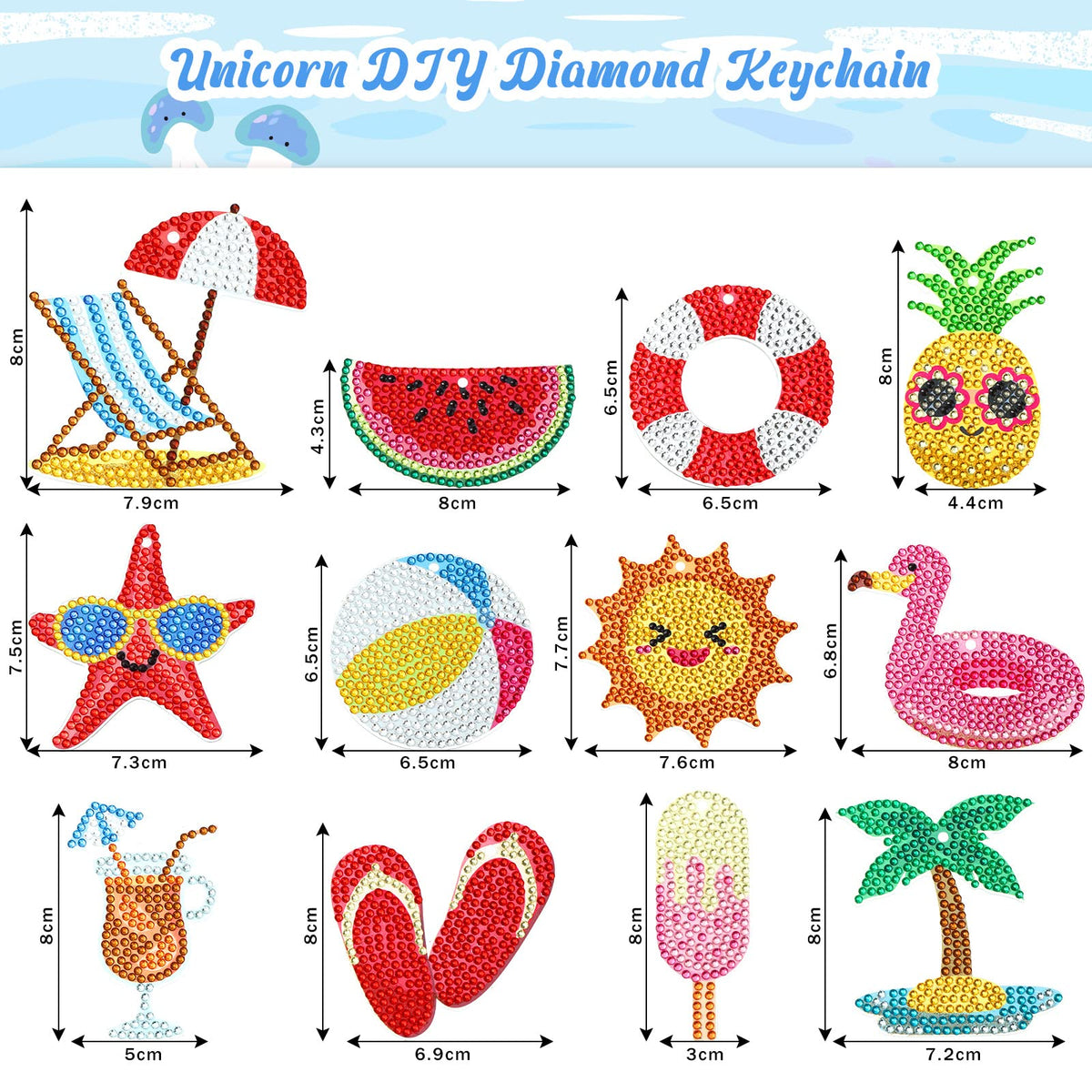 Karenhi 24 Pcs Summer Diamond Painting Keychain Kits 5d DIY Hanging Diamond Art Ornaments Flamingo Pineapple Summer Beach Diamond Decorative Crafts