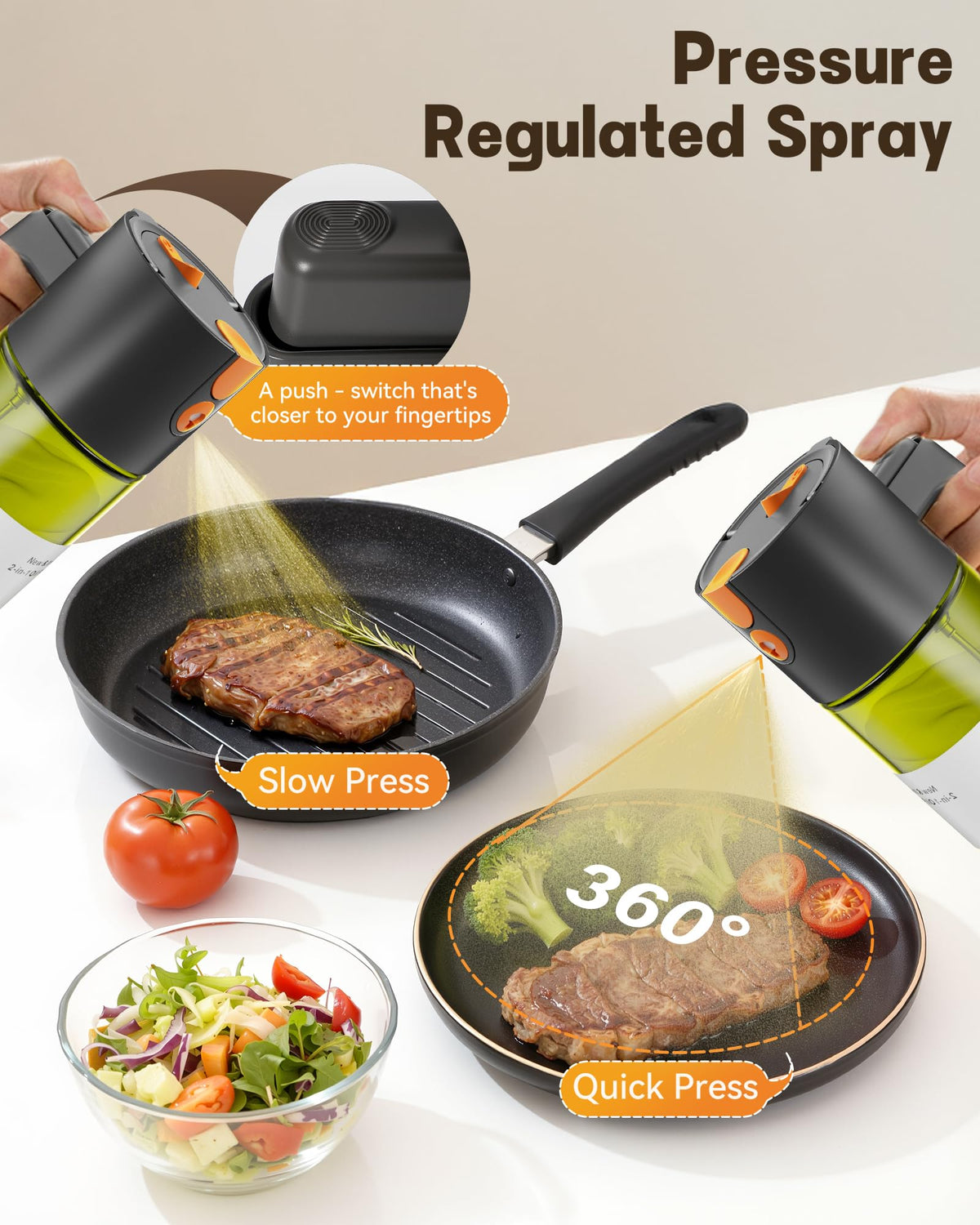 OURCABECUE Upgrade 2 in 1 Oil Sprayer for Cooking, 17oz Light-Blocking Glass Olive Oil Dispenser Bottle for Kitchen, Food-Grade Oil Mister with 8 Stickers for Salad, Frying (Green Bottle-Black Gap)