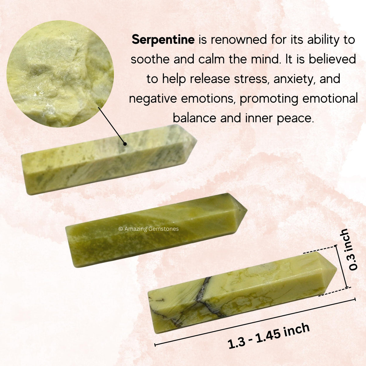 Amazing Gemstone Serpentine Crystal Points Bulk Healing Crystals - Pack of 3 Single Terminated Healing Wand Point Bulk Crystals for Crafts, Crystal Grid, DIY Work - Premium Crystals - Beginners Gifts