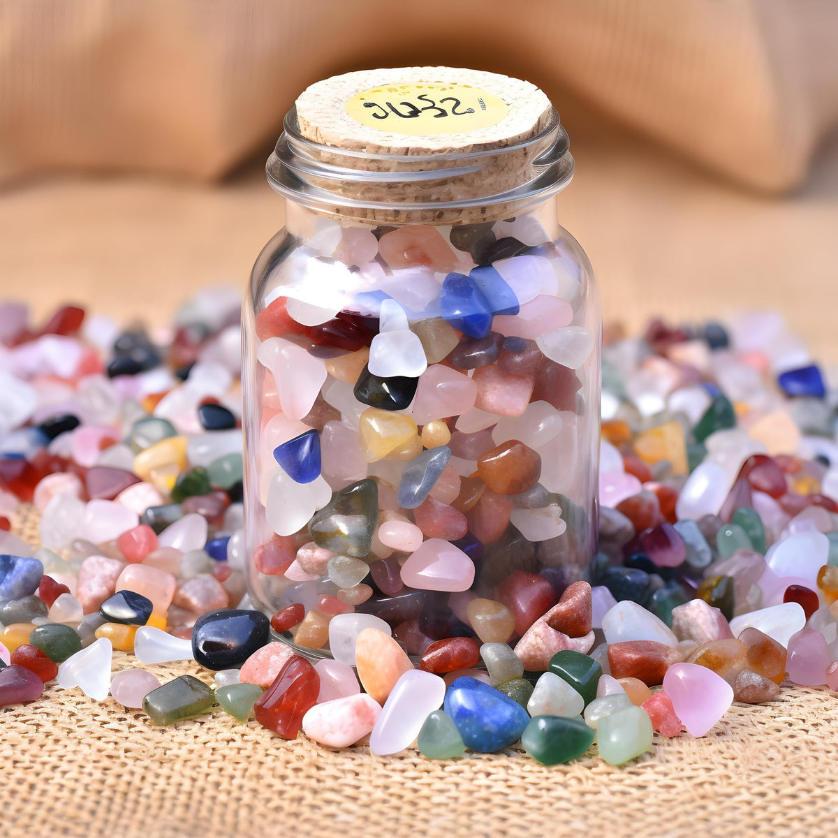 SigMntun Polished Mixed Crystal Chips 200 Pcs - 0.3" Tumbled Stone Chips Crushed Sea Glass Stones Healing Reiki Crystal Making Home Decoration