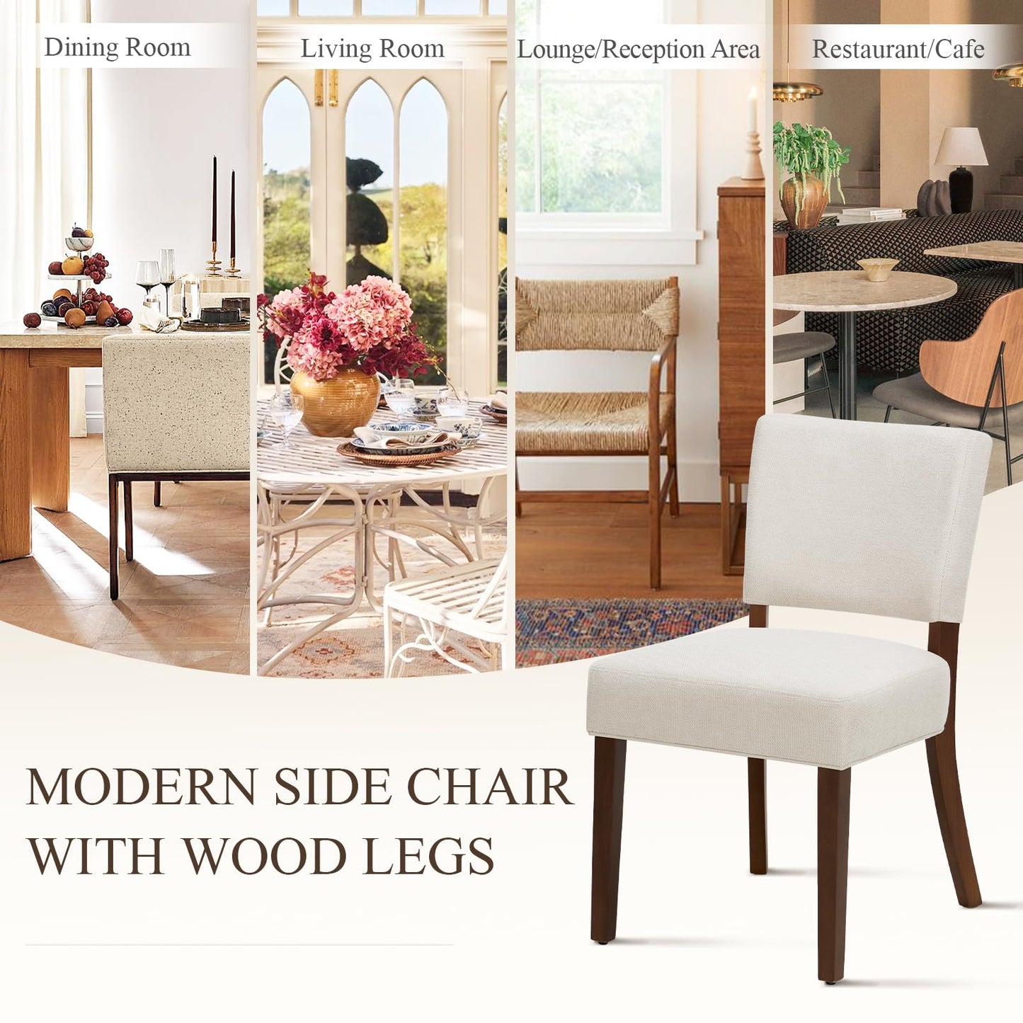 COLAMY Upholstered Dining Chairs Set of 6, Modern Kitchen Chairs with Back, Farmhouse Fabric Side Dining Room Chairs with Wood Legs for Dining Room Kitchen Restaurant, Beige