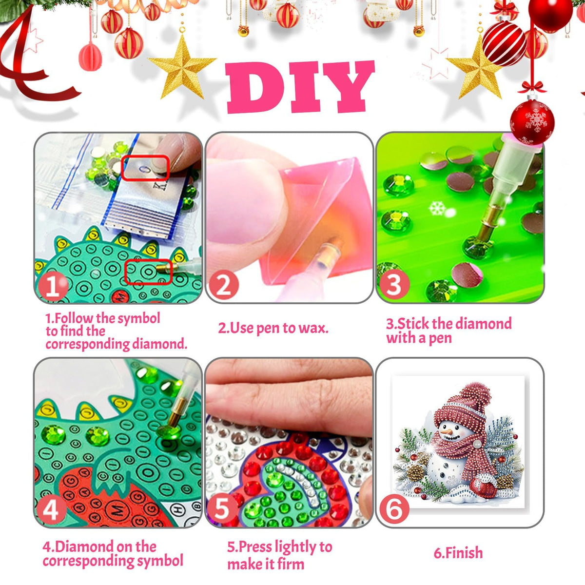 LumiCraft 6 Packs Merry Christmas Diamond Art Painting Greeting Card Kits, Gnomes Diamond Art Card with Envelope, DIY Craft Diamond Greeting Card Art Kits for Christmas
