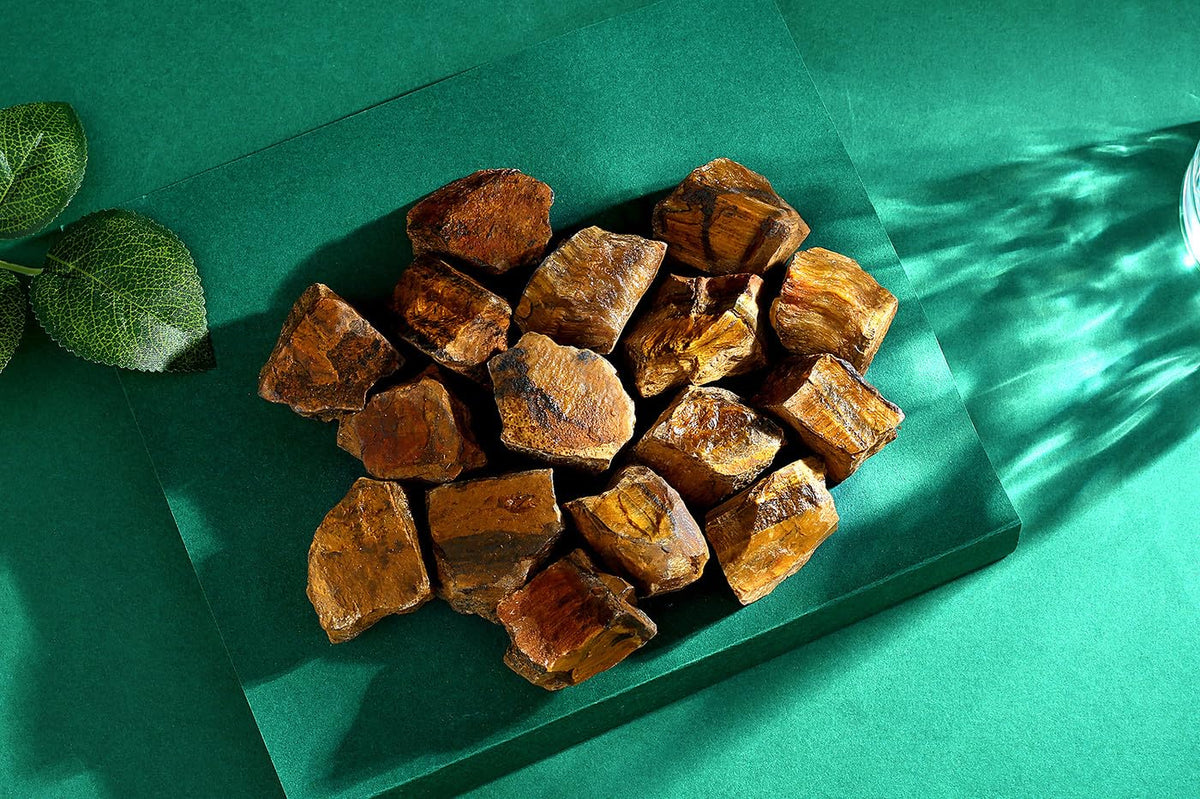 QINJIEJIE Tiger Eye Raw Crystals Stones Natural Rough Gemstones Rocks Bulk Large 0.8-1.2" Gems Reiki Fountain Rock for Tumbling Cabbing Polishing Wire Wrapping Wicca Decoration 0.45 lbs