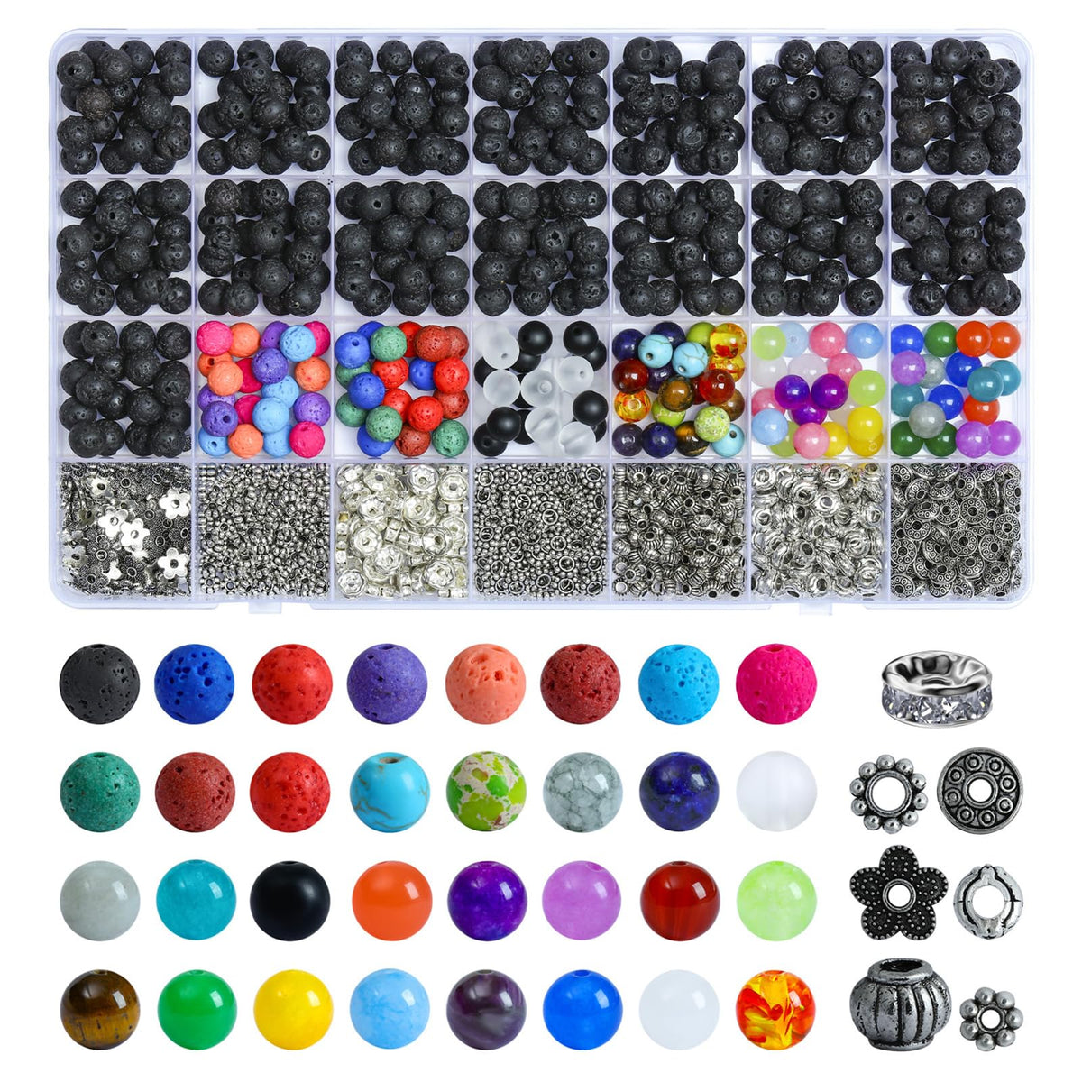 SONGIN 396Pcs Lava Beads, 8mm Natural Black Volcanic Rock Stone Chakra Round Beads for Diffuser Essential Oils Yoga Bead Bracelets DIY Jewelry Making Supplies