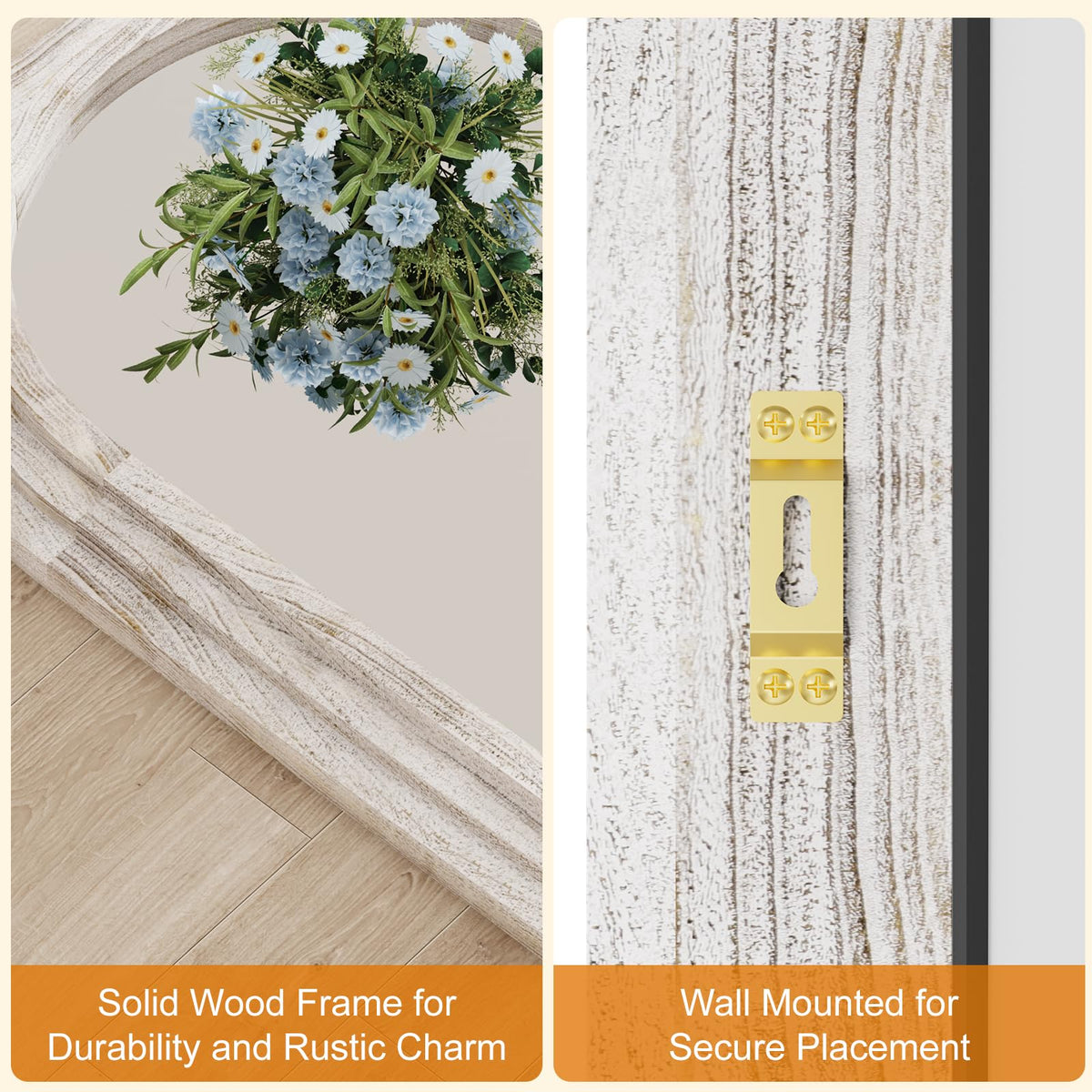 ZHUNFA External Three-Layer Arched Full Length Mirror with Solid Wood Frame,71x32 Modern Farmhouse Decor Standing Mirror Full Length,Wall Mounted,Leaning,Standing for Bedroom,Living Room,White.