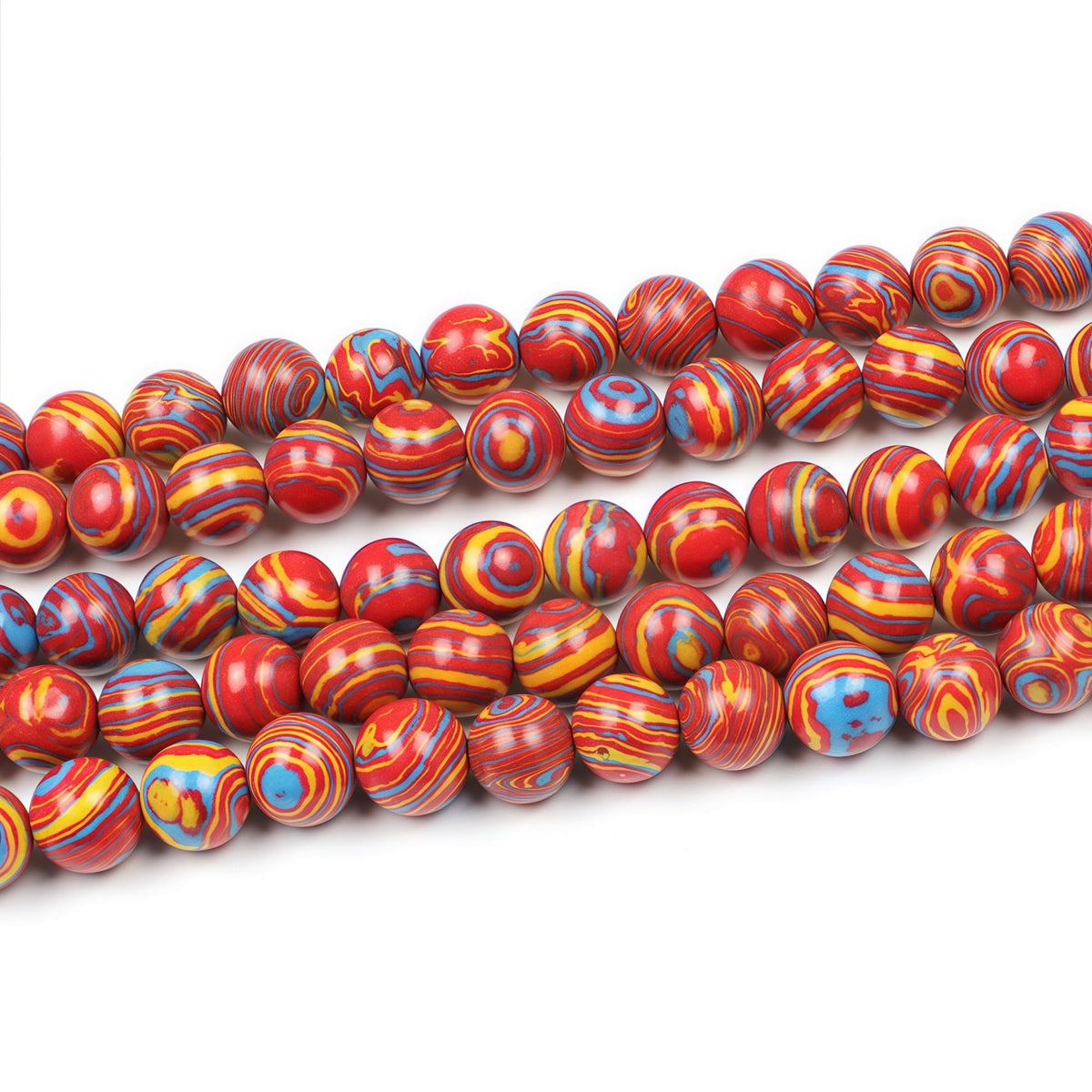 MJDCB Synthesis Colour Malachite Beads Beautiful Fashion Round Stone Beads for DIY Jewelry Making 15" (6mm, Blue - red - Yellow)