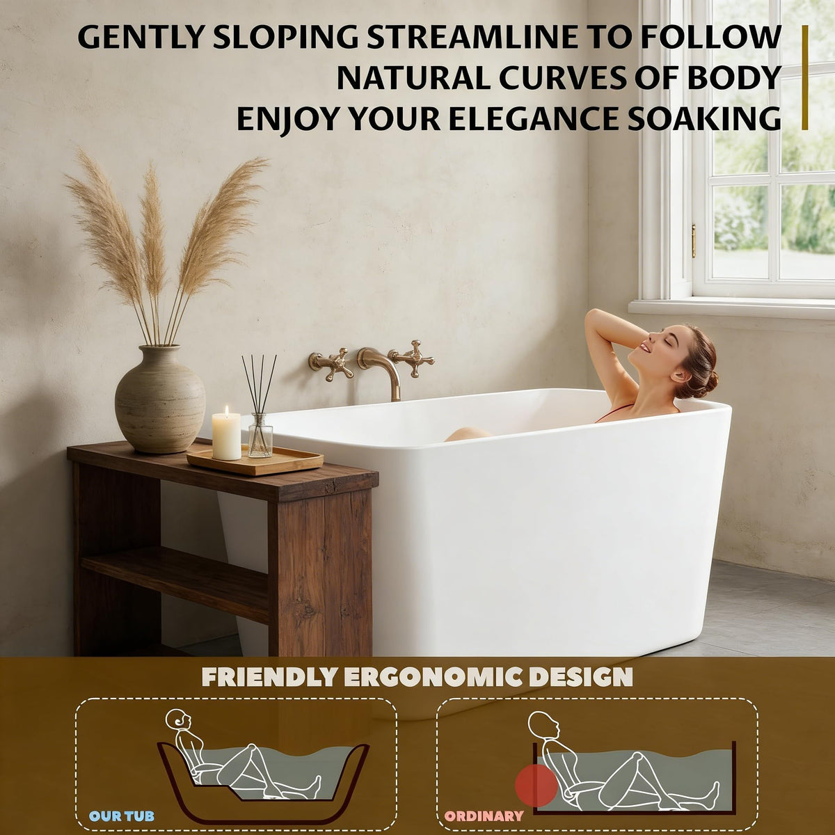 59" Free Standing Tub, Acrylic Freestanding Bathtub, Modern Soaking Tub with Integrated Overflow and Drain, White Bathroom Fixture, Stand Alone Bathtub, cUPC Certified (Pure white, 49 Inch)