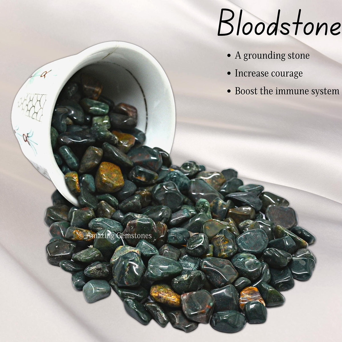 Amazing Gemstone Bloodstone Crystal Chips Aquarium Gravel Rocks - Bloodstone Chips Bulk Fish Tank Gravel, Small Tumbled Stone Chips and Tiny Crystals for Decoration (Natural AAA Grade Gemstones)