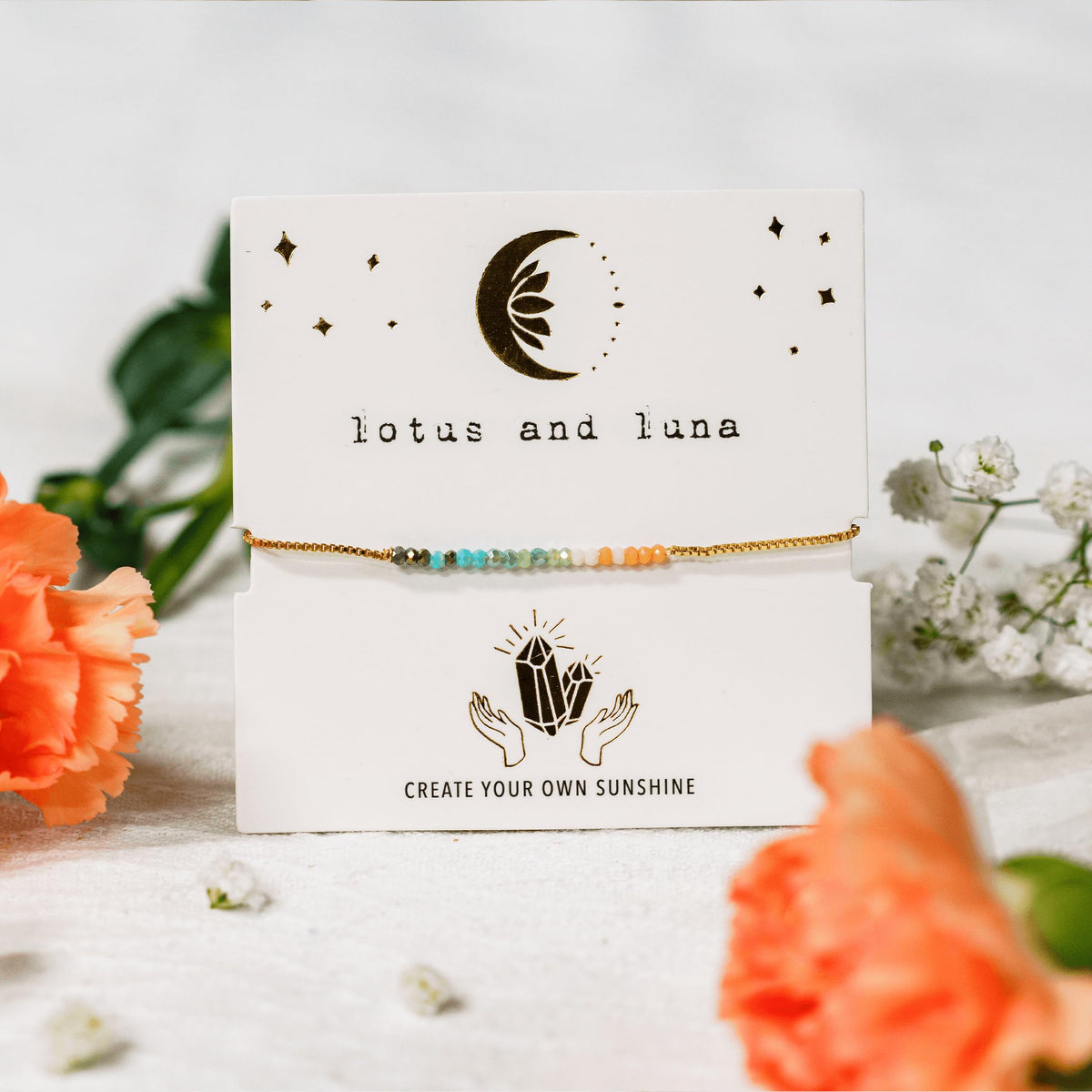 Lotus and Luna Dainty Goddess Bracelet Handmade Bracelet Adjustable Size (Create Your Own Sunshine)