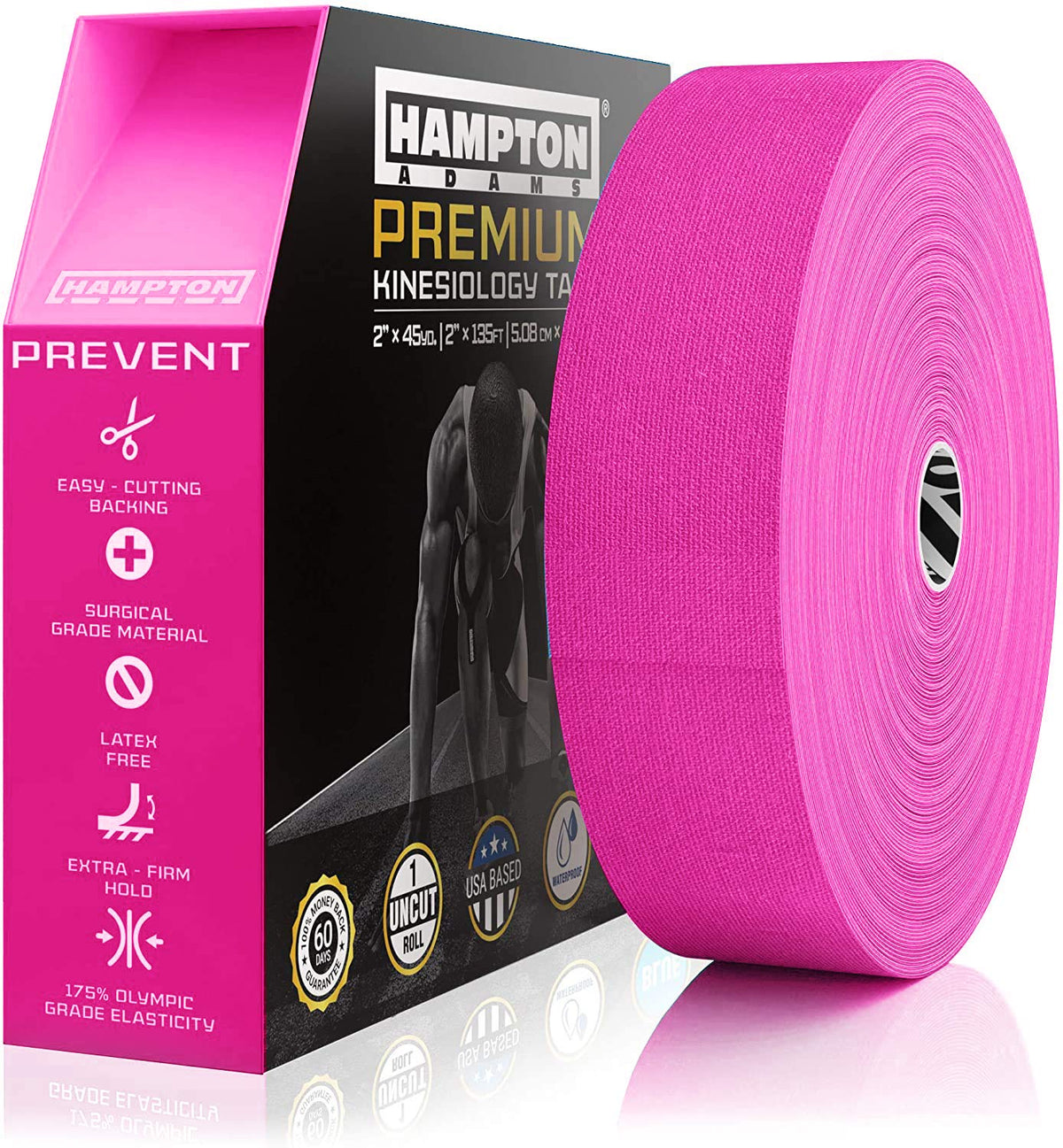 Hampton Adams | As Seen on Shark Tank | Elastic Kinesiology Tape (Bulk Roll) | 135ft Uncut | Supports & Protects Muscle Wrist Knee Shoulder Back Plantar Fasciitis | Waterproof Hypoallergenic (Pink)