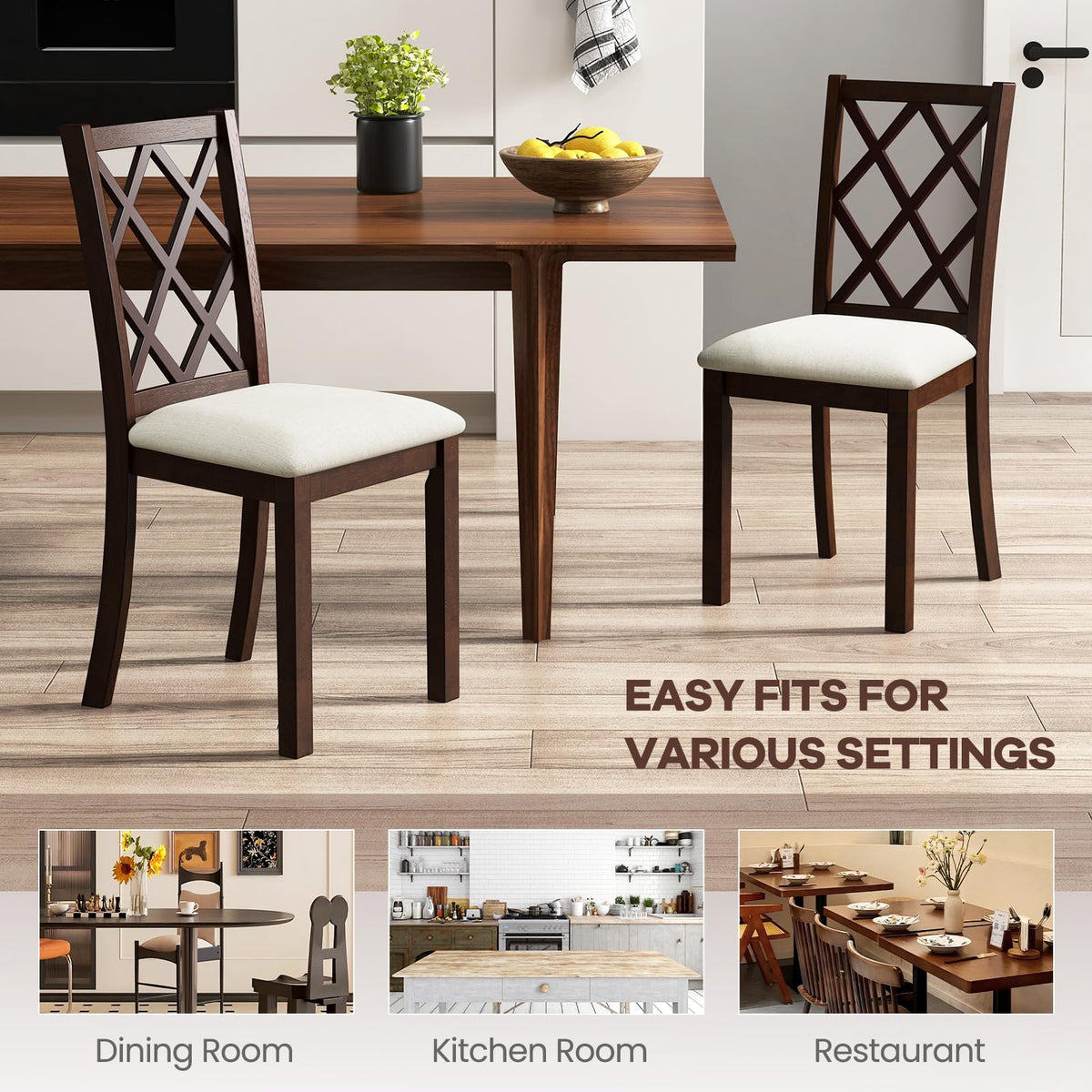 NAFORT Wooden Dining Chairs Set of 6, High Back Kitchen Chairs, Vintage Dining Room Chairs with Cushioned Seat, Solid Rubber Wood Legs, Max Load 400 Lbs, for Kitchen, Dining Room, Cafe, Restaurant