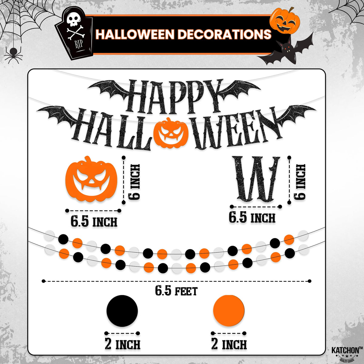 Halloween Party Decoration Set - Pack of 17 and XtraLarge Carnival Backdrop - 72x44 Inch | Halloween Pompom, Happy Halloween Garlands, Halloween Party Decorations | Halloween Carnival Decorations
