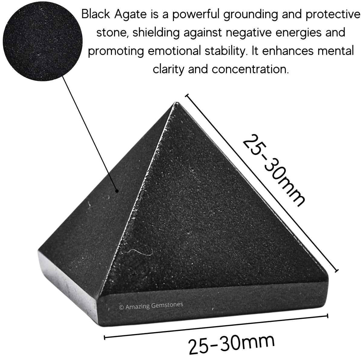 Amazing Gemstone Black Agate Pyramid Crystal Healing Stones - 1" Great Pyramid Figurine of Natural Stone Pyramid for Meditation, Reiki, Chakra Balancing and Crystal Pyramids Grid