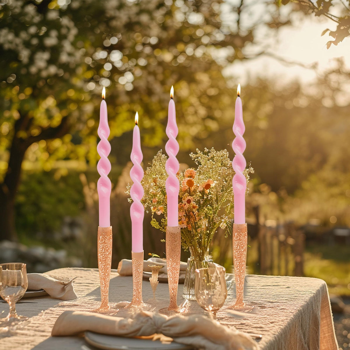 MAITREYA Olive Taper Candles Conical Stick Candles Spiral Taper Candles-Set of 4 for Decoration Weddings Party Church-Unscented Dripless Candles,10inch(C-Olive)