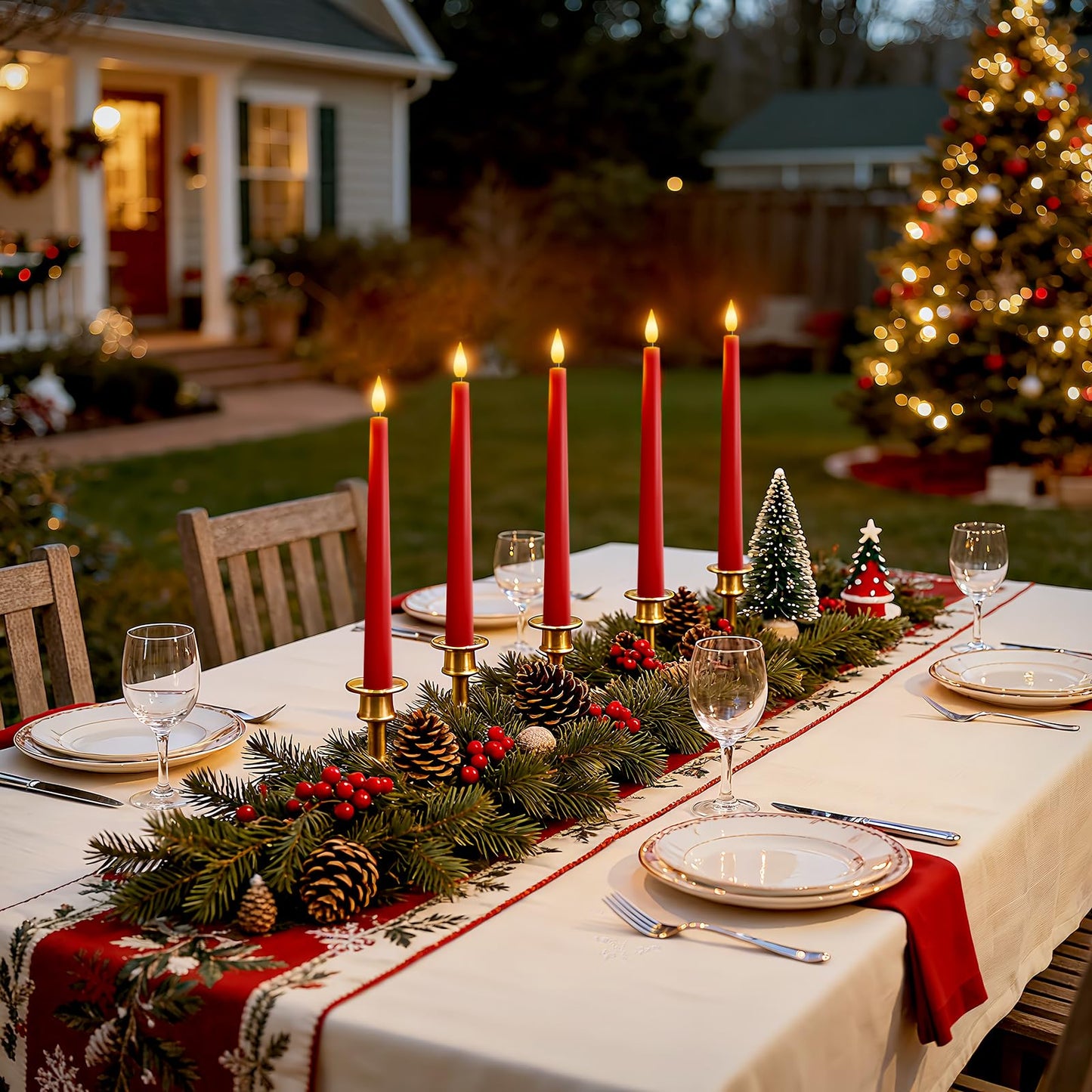 Meigic 6 Pcs Red Flameless Taper Candles with Remote Timer Dimmer, Plastic Led Taper Candles Realistic, 9.6 Inches Battery Operated Candlesticks Flickering, for Party Holiday Christmas Decor