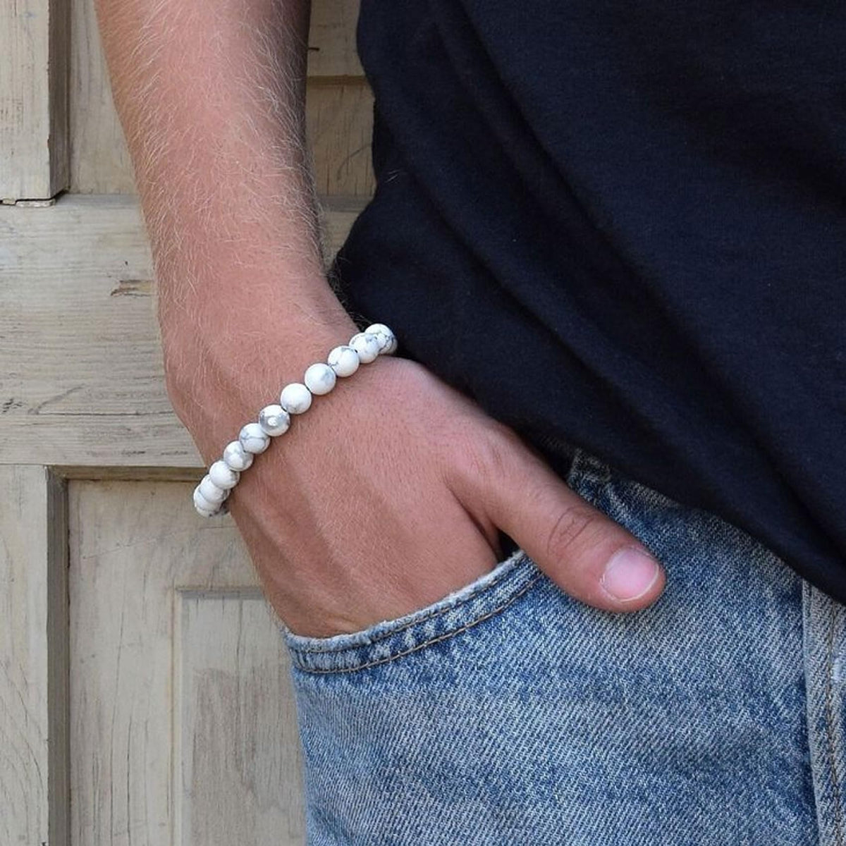 RANKEEF Mens Bracelets 8MM Natural Stone Beads Bracelet Set Stretch Adjustable Beaded Bracelets for Men