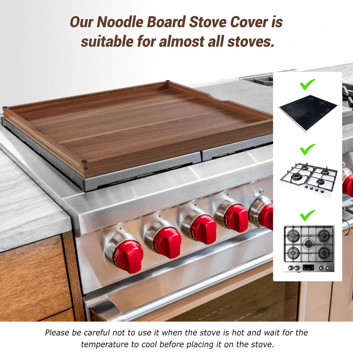 Wolki Noodle Board Stove Covers - 30"L x 22"W x 2.5"Th Heavy-Duty Gas & Electric Stove Top Cover with Built-in Handles for RV and Wooden Serving Tray