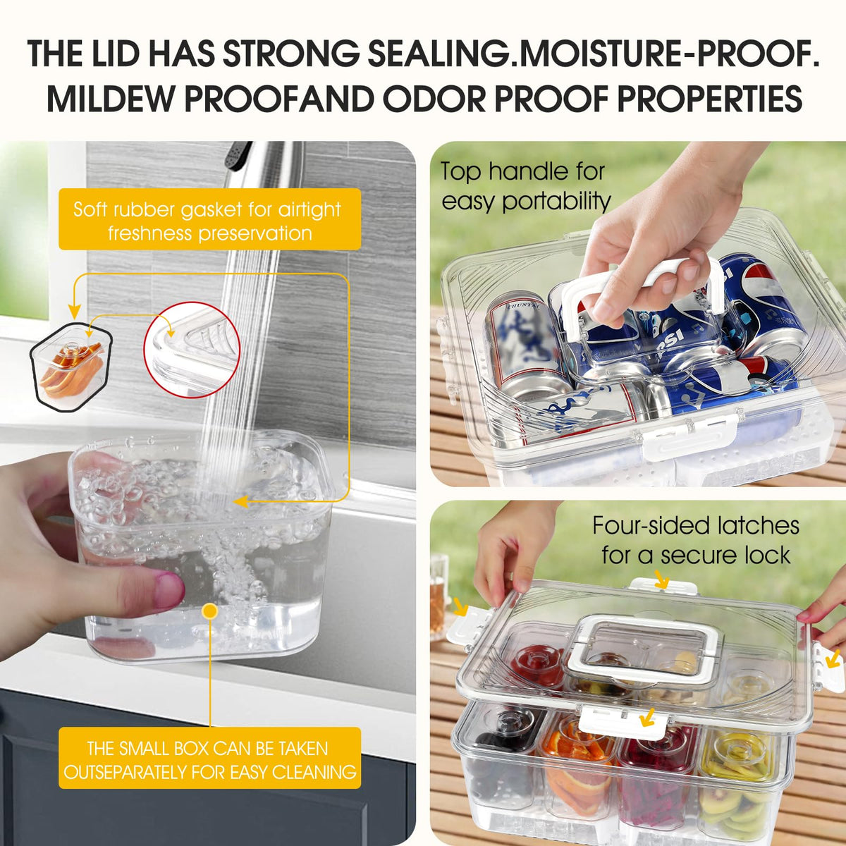 8 Compartment Snack Box with Ice Compartment, Leakproof Portable Cold Food Storage Container, Acrylic Airtight Food Tray for Long Haul Truckers Long Distance Drivers, Road Trip Car Cab Food Organizer