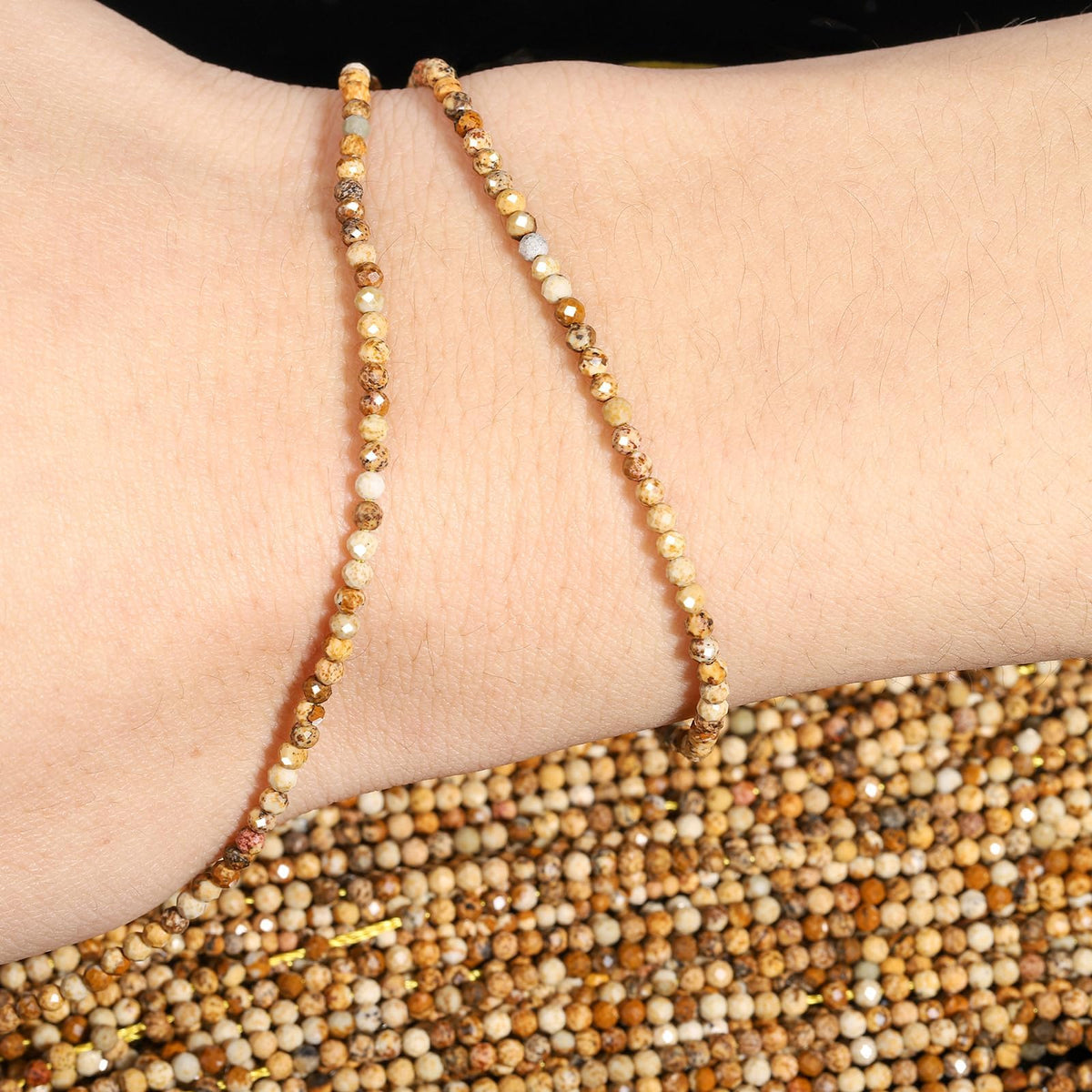 Song Xi 180pcs 2mm Natural Picture Gemstone Beads Faceted Round Loose Stone Beads for Jewelry Making (1 Strand)