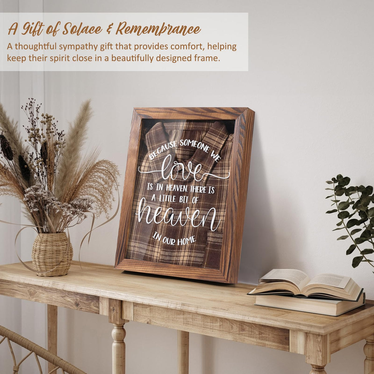 Airrioal Sympathy Gifts for Loss of Loved One - Memorial Clothing Display Frame, Memory Shadow Box for Keepsakes Decorations, Grief Condolences Bereavement Gift Idea for Women Mom Dad Husband, Brown