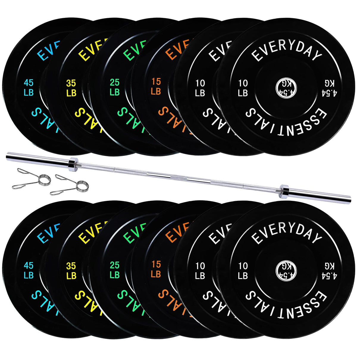 Fitvids 2-Inch Olympic Bumper Weight Plates Including 280 LB Weight Plates & 7FT Olympic Barbell Bar, Black