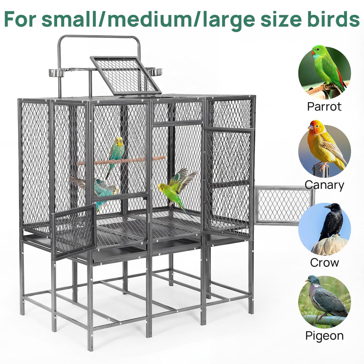 44" W x 65" H Large Bird Cage with Detachable Playtop – Heavy Duty Carbon Steel Flight Cage for Cockatiels, Parakeets, Conures & Lovebirds (Indoor & Outdoor Use)