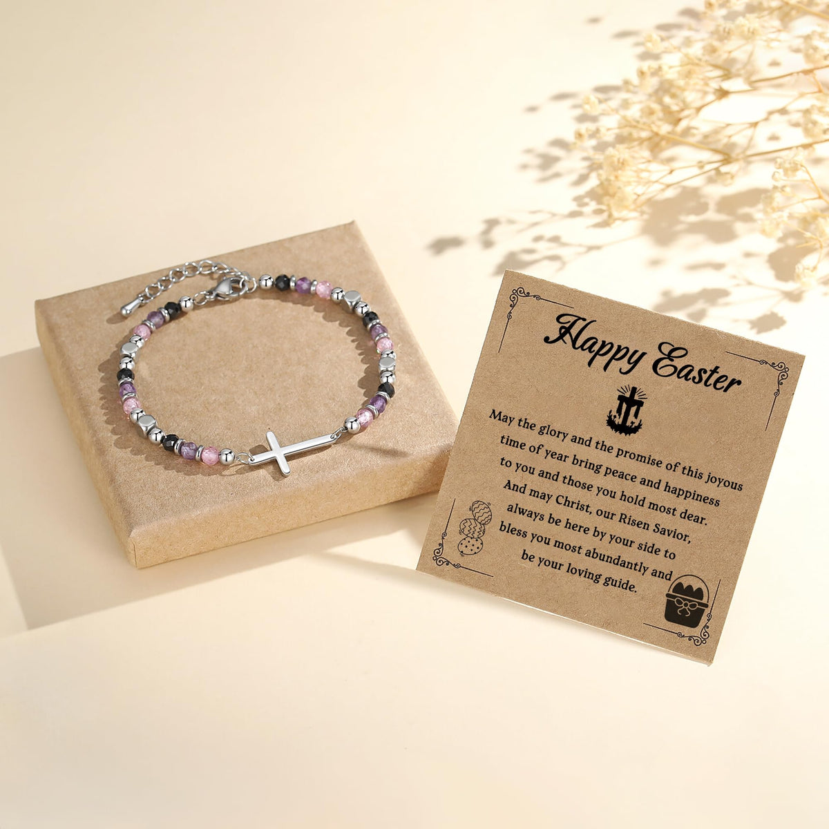 Wineord Easter Basket Stuffers for Teens, Religious Easter Gifts for Kids, Baptism First Communion Confirmation Gifts for Girls, Christian Faith Jewelry Anxiety Relief Cross Bracelets for Women