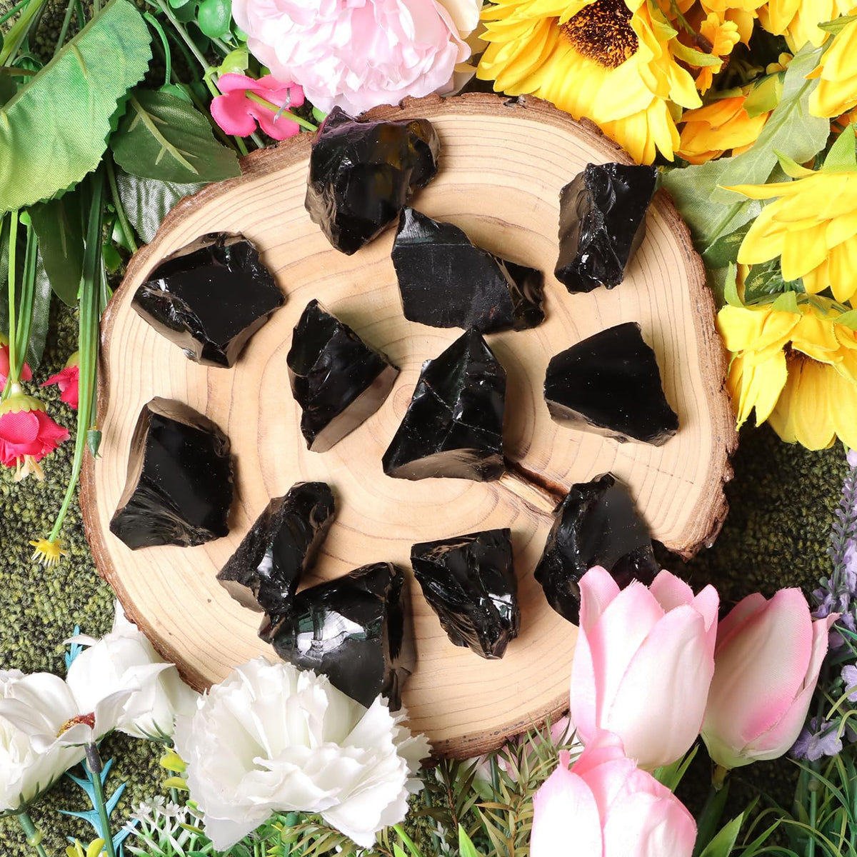 1Lb Black Obsidian Crystal Rocks Raw Stones for Tumbling, Black Obsidian Crystals Bulk Rough Gemstone for Jewelry Making, Healing, Meditation, Sculpture