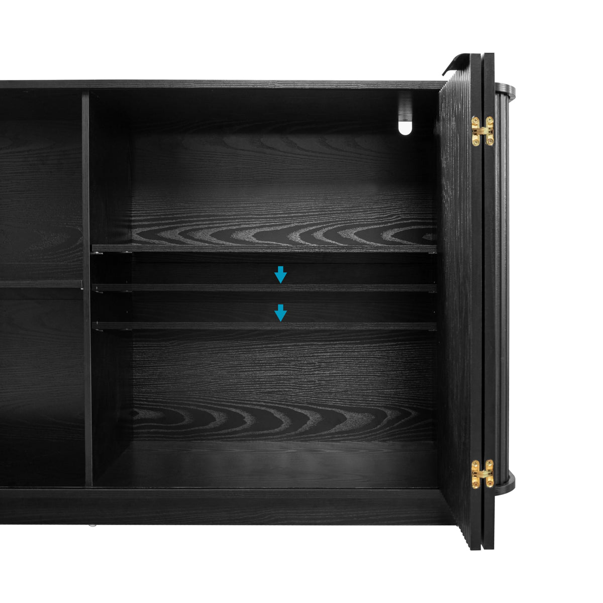 GDFStudio 63" Mid Century Modern Buffet Cabinet with Wavy Doors, Wood Sideboard Cabinet with Adjustable Shelves & 2 Doors, Storage Credenza Console Table for Dining Room Living Room Entryway, Black