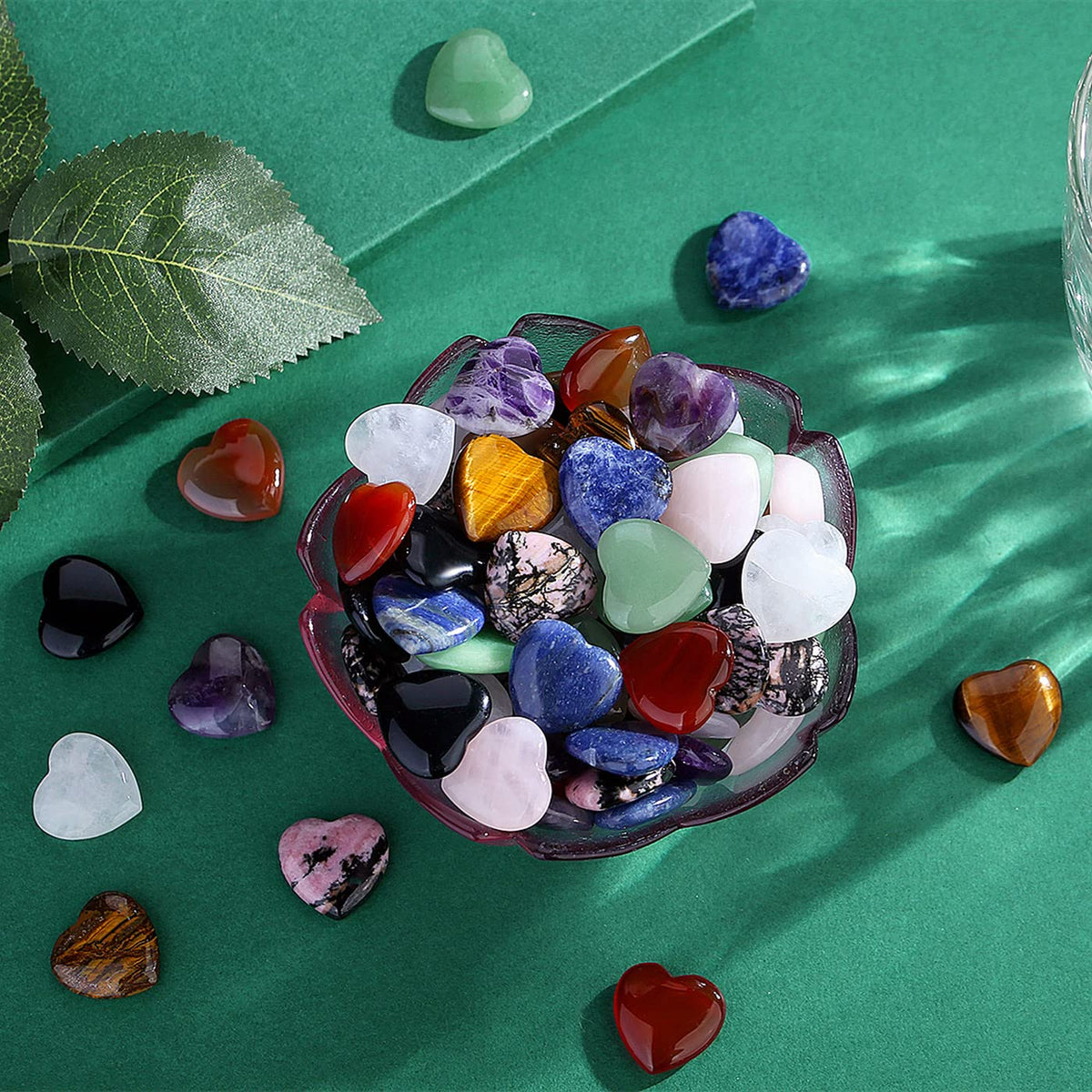 QINJIEJIE 20 PCS Green Aventurine Natural Heart Healing Crystals Polished Crystal Cute Mini Stones Pocket Palm Love Gemstones Set Bulk Wholesale Reiki Energy Balancing Meditation Valentine's Day Gift
