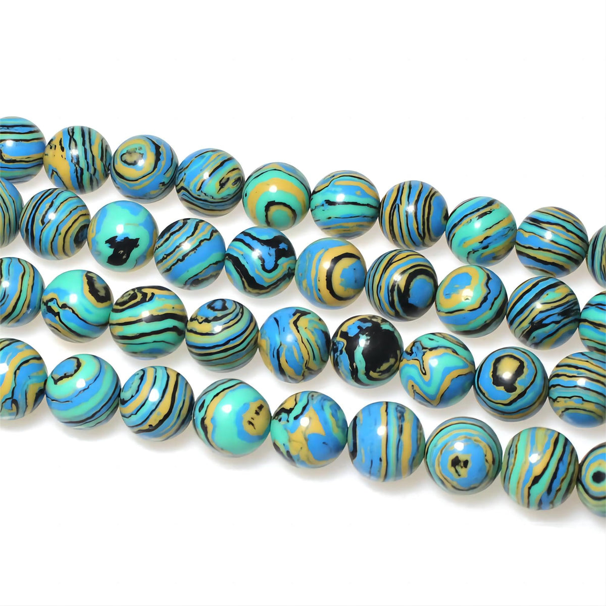 MJDCB Synthesis Colour Malachite Beads Beautiful Fashion Round Stone Beads for DIY Jewelry Making 15" (6mm, Blue- Gold - Black)