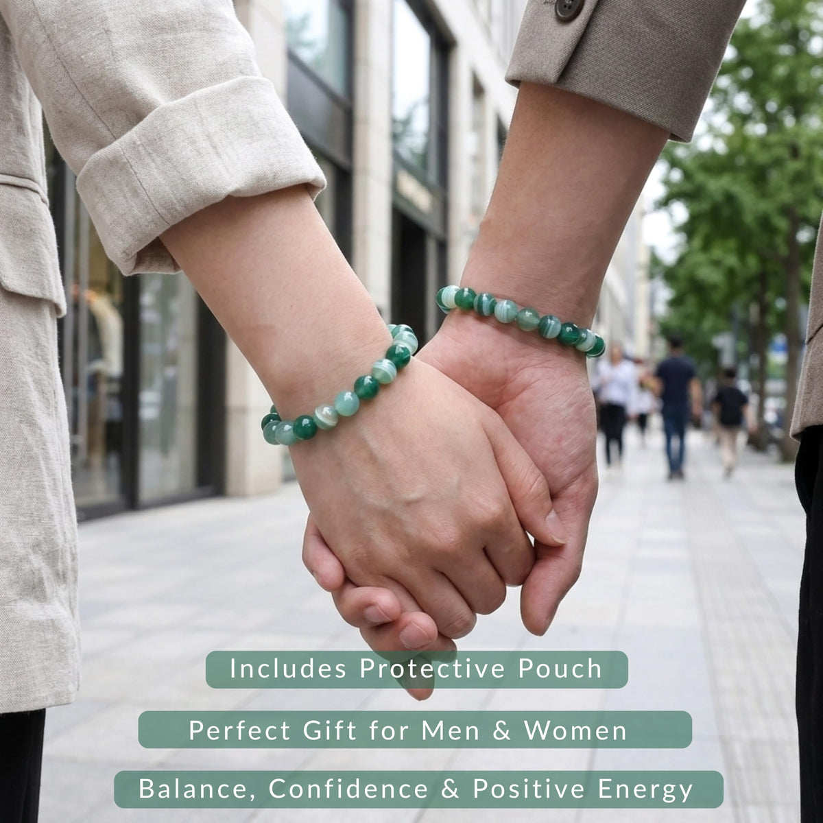 Cherry Tree Collection Lace Agate Green Beaded Bracelet – Genuine 8mm Gemstone Stretch Bracelet for Men & Women – Handmade Crystal Bracelet - (Lace Agate Green - S)