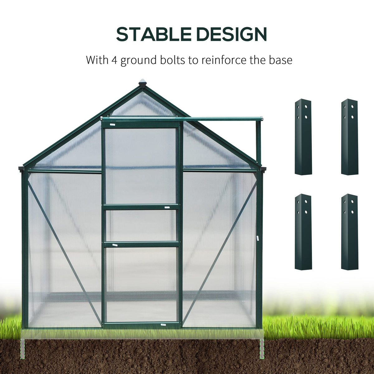 Outsunny 6' x 8' Greenhouse for Outdoors, Polycarbonate Greenhouse with Rain Gutter and Roof Vent, Aluminum Walk-in Green Houses with Push Door for Outside for Patio Backyard Garden, Dark Green