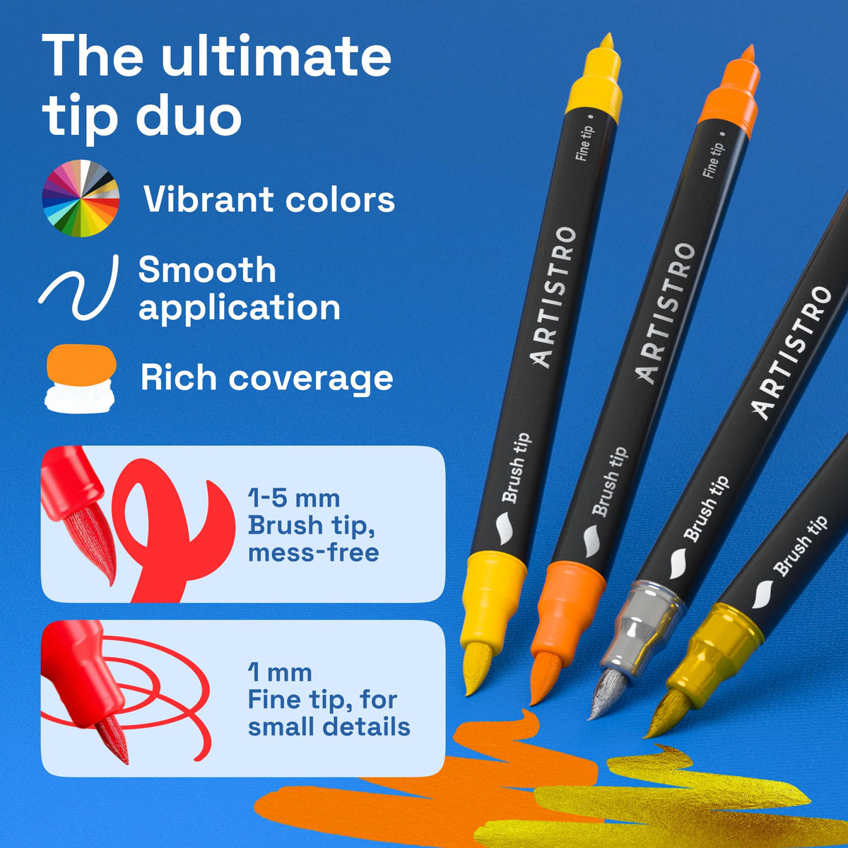 ARTISTRO 24 Acrylic Paint Markers - Paint Pens for Drawing, Brush + Fine Tips - For Fabric, Rock, Glass, Wood, DIY - Art & Craft Supplies for Adults, Teens, Kids - Teacher Appreciation Gift