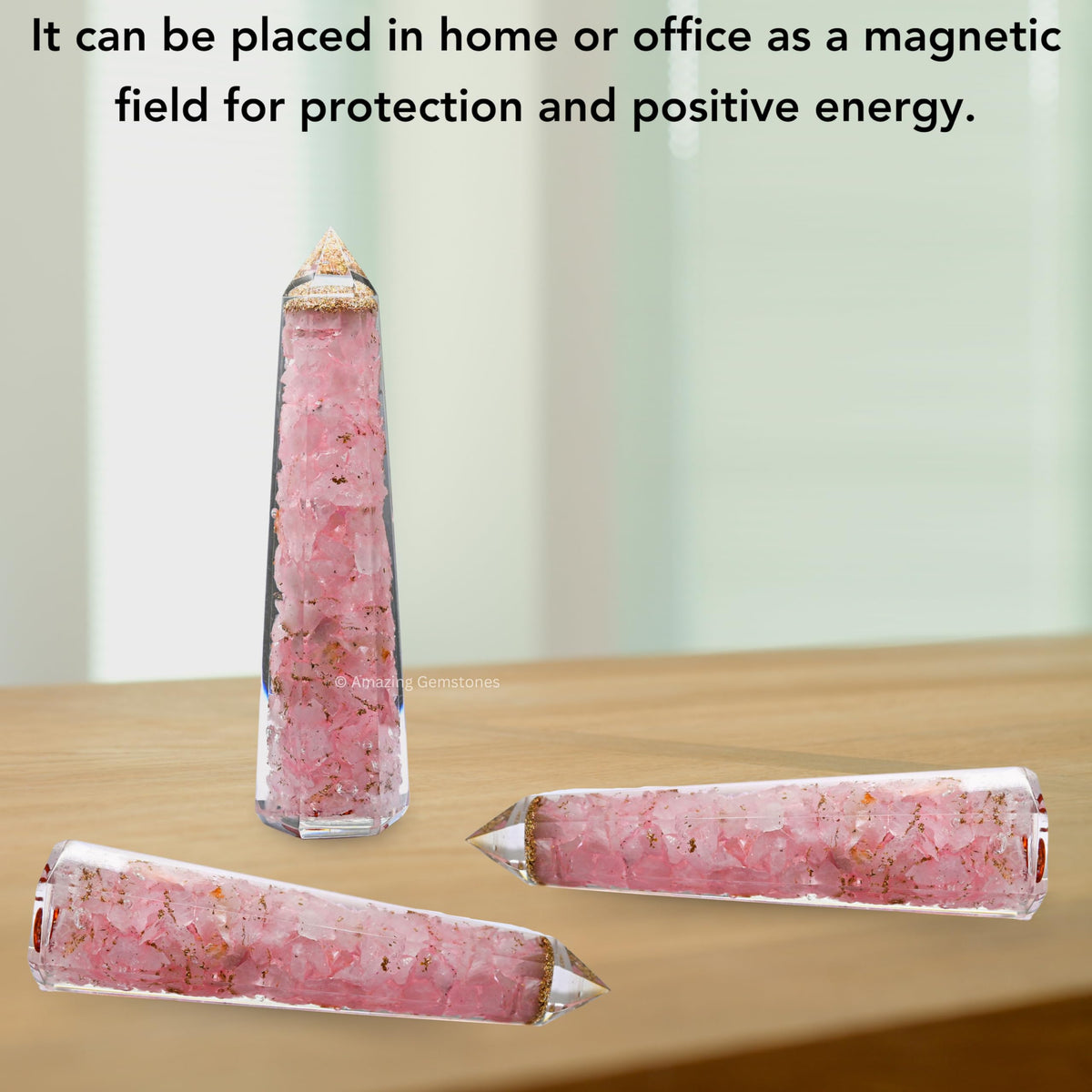Amazing Gemstone Rose Quartz Orgonite Orgone Crystal Towers - Large 4.5" Orgonite Crystal Wand Obelisk Tower Point for Meditation, Crystals and Healing Stones Gift and Protection